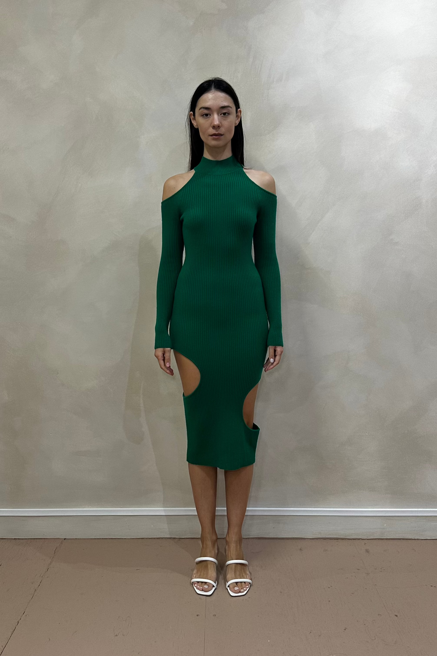 Green Cashmere Knit Bodycon Cut-Out Dress