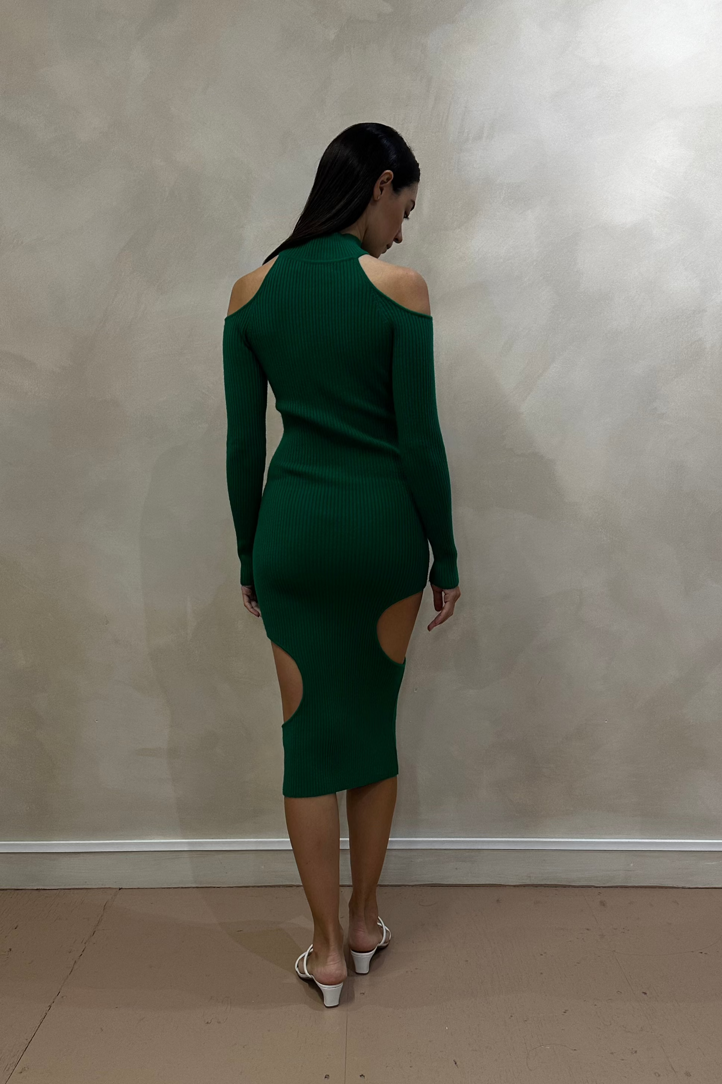 Green Cashmere Knit Bodycon Cut-Out Dress