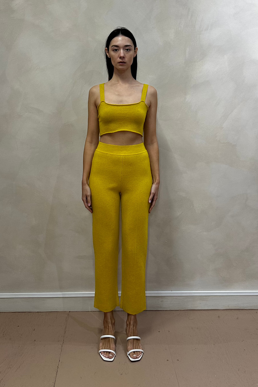 Yellow Cropped Cashmere Suit Pants