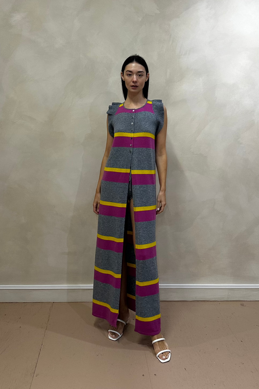 Multicolour Striped Cashmere Long Stripe Sleeveless Top