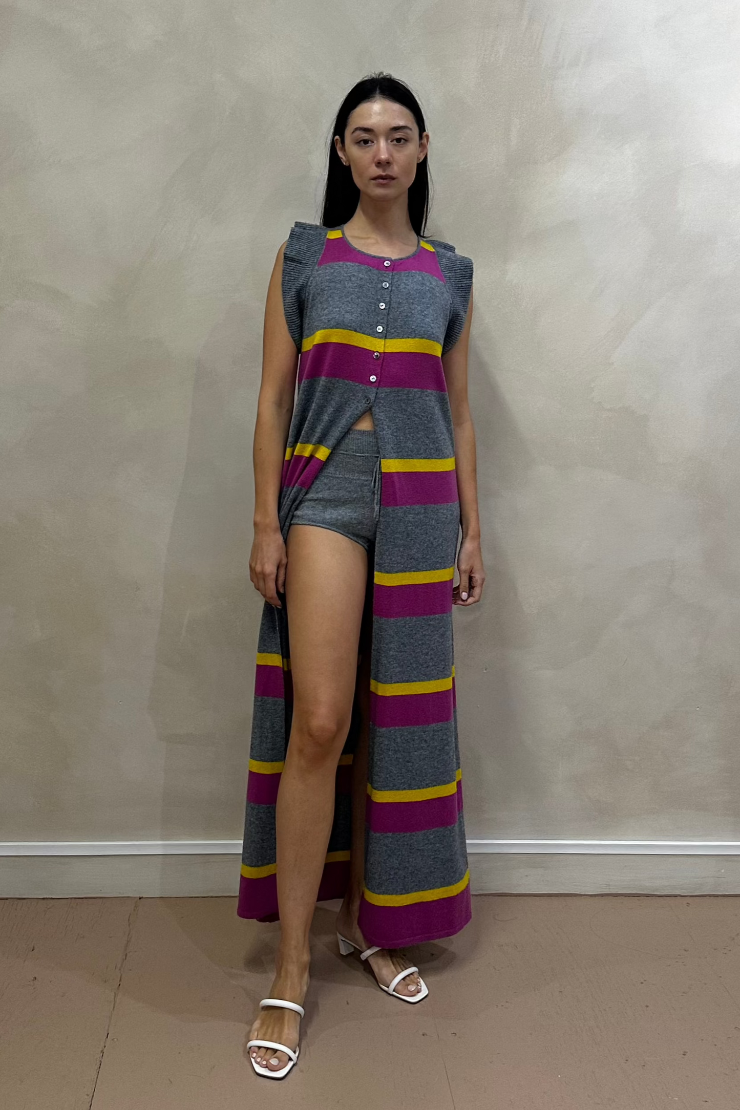 Multicolour Striped Cashmere Long Stripe Sleeveless Top