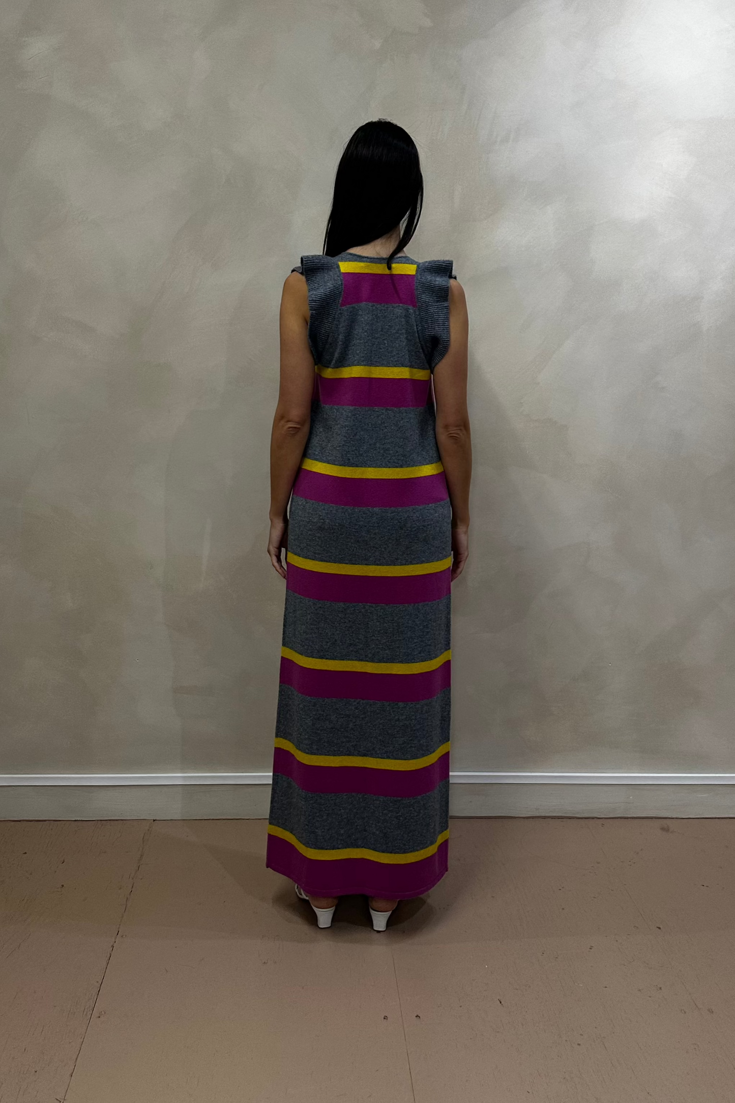 Multicolour Striped Cashmere Long Stripe Sleeveless Top