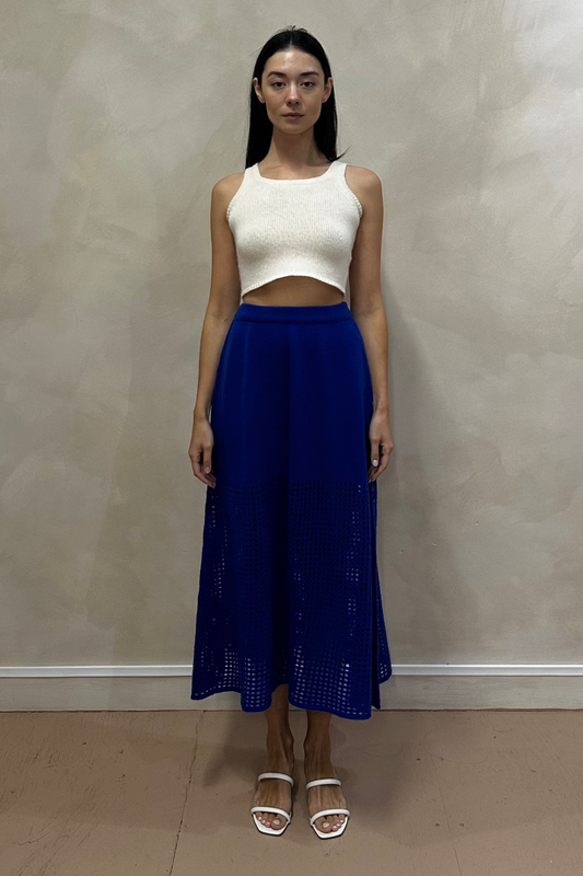 Bright Blue Peephole Cashmere Solid Skirt