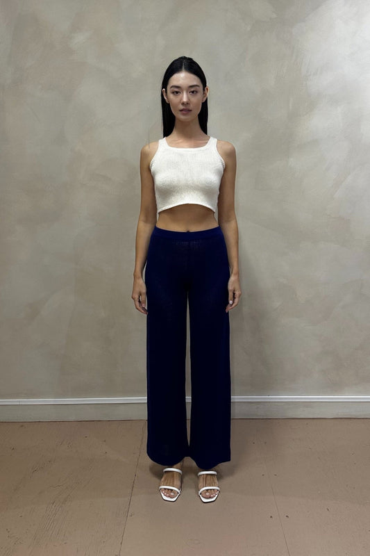 Bright Blue Light Weight Fully Net Knit Cashmere Pants