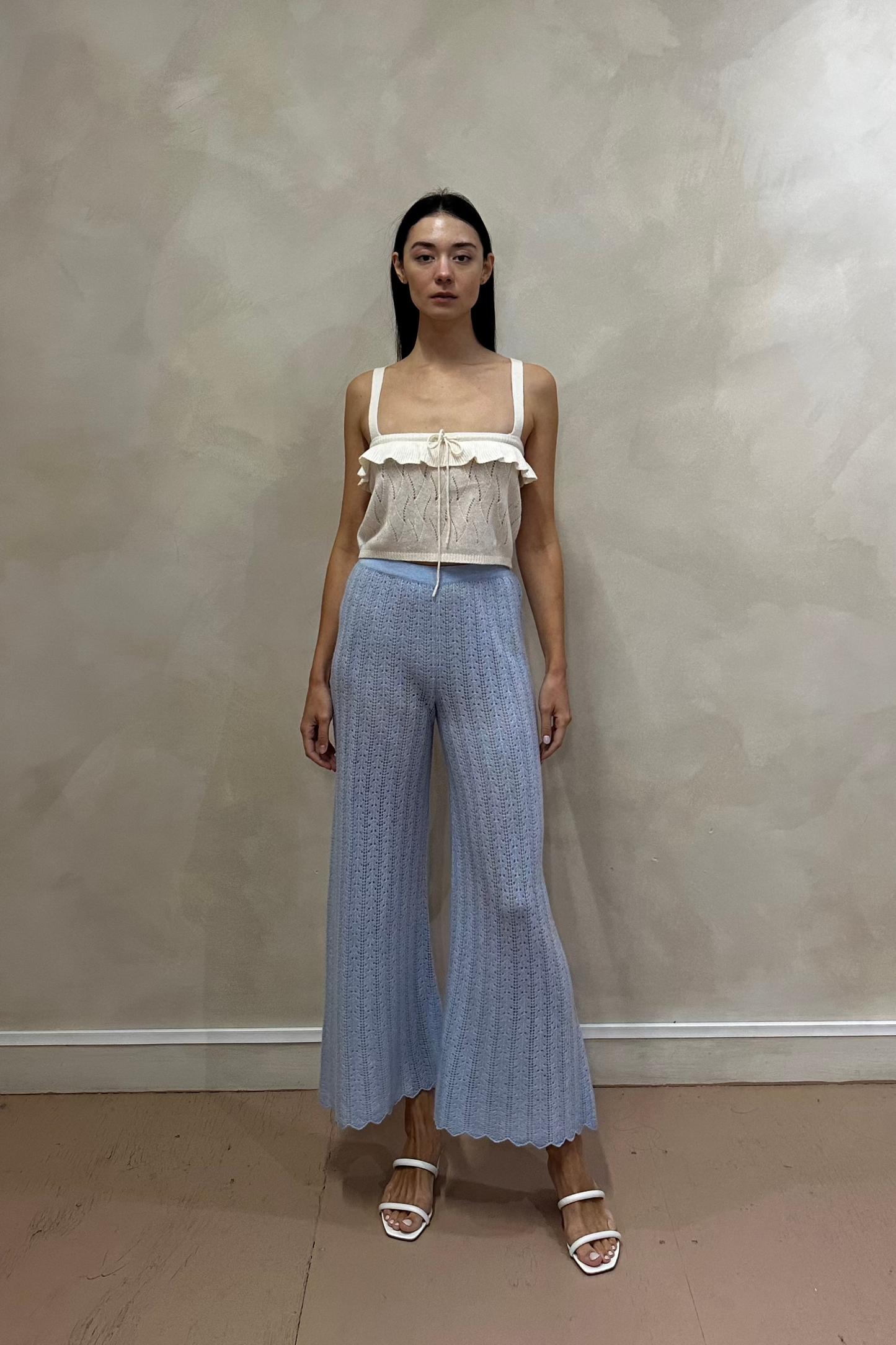 Light Blue Ajur Knit Cropped Samba Pants