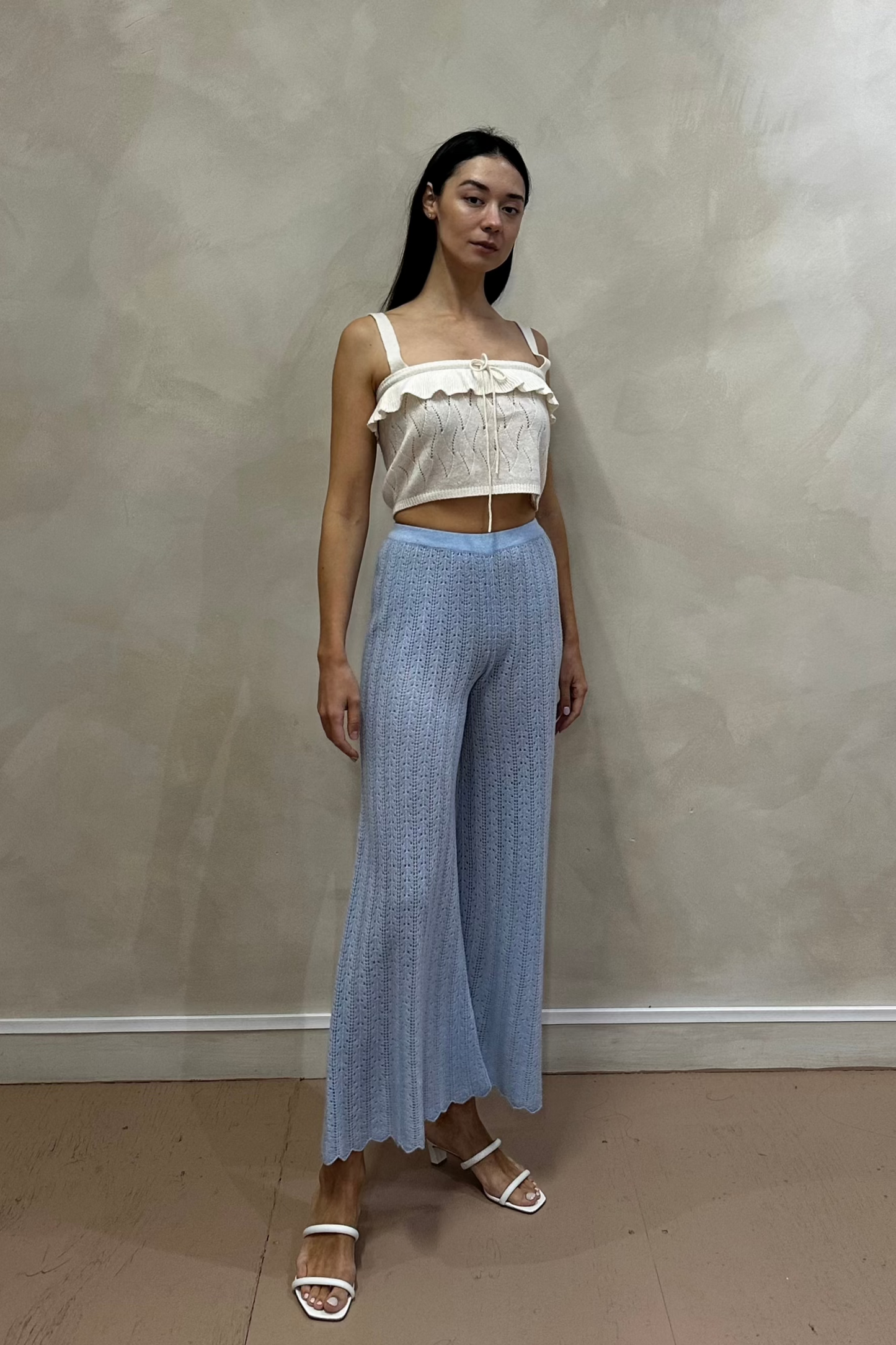 Light Blue Ajur Knit Cropped Samba Pants