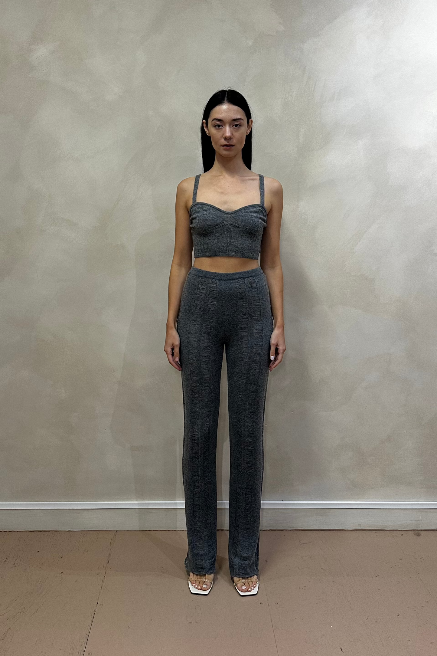 Grey Ladder Stitch Stripe Cashmere Pants