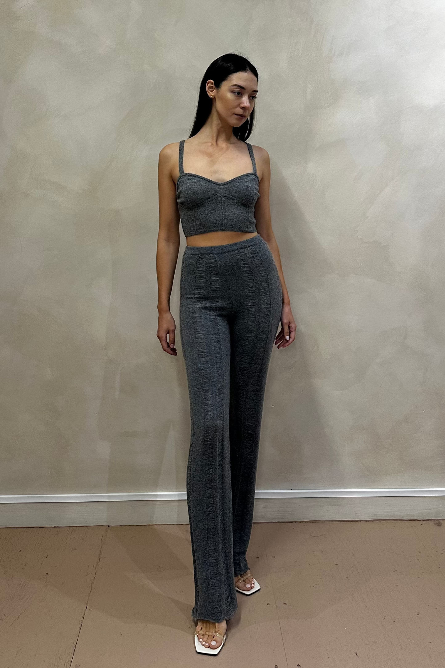 Dark Grey Ladder Stitch Stripe Cashmere Pants