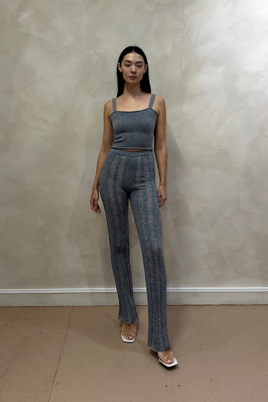 Grey Ladder Stitch Stripe Cashmere Pants