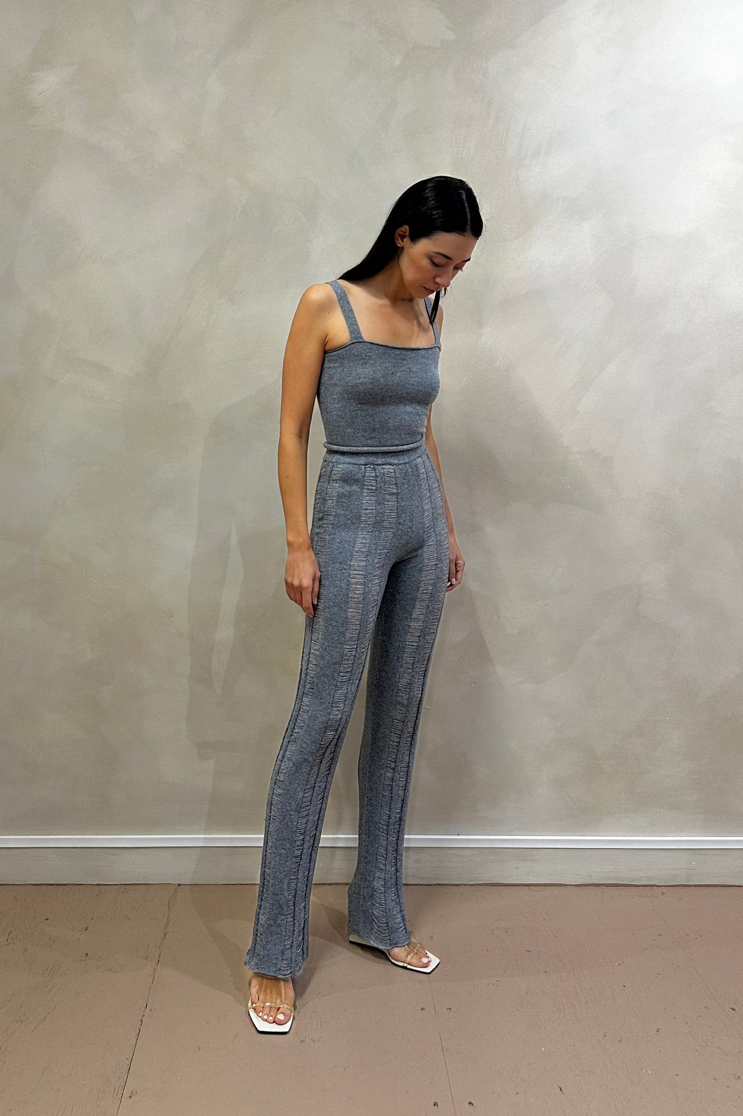 Grey Ladder Stitch Stripe Cashmere Pants