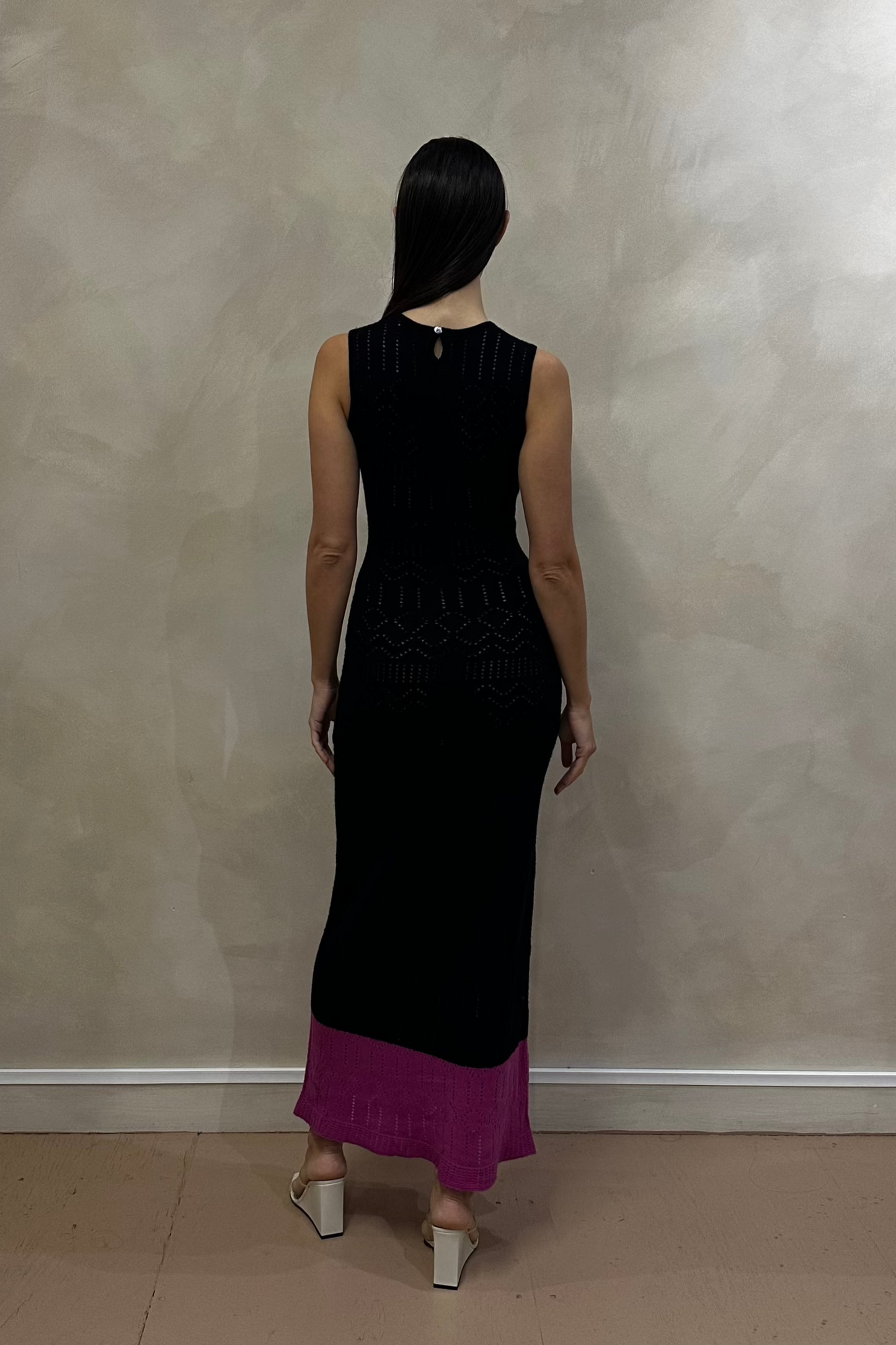 Black/Deep Pink Sleeveless Cashmere Knit Long Dress