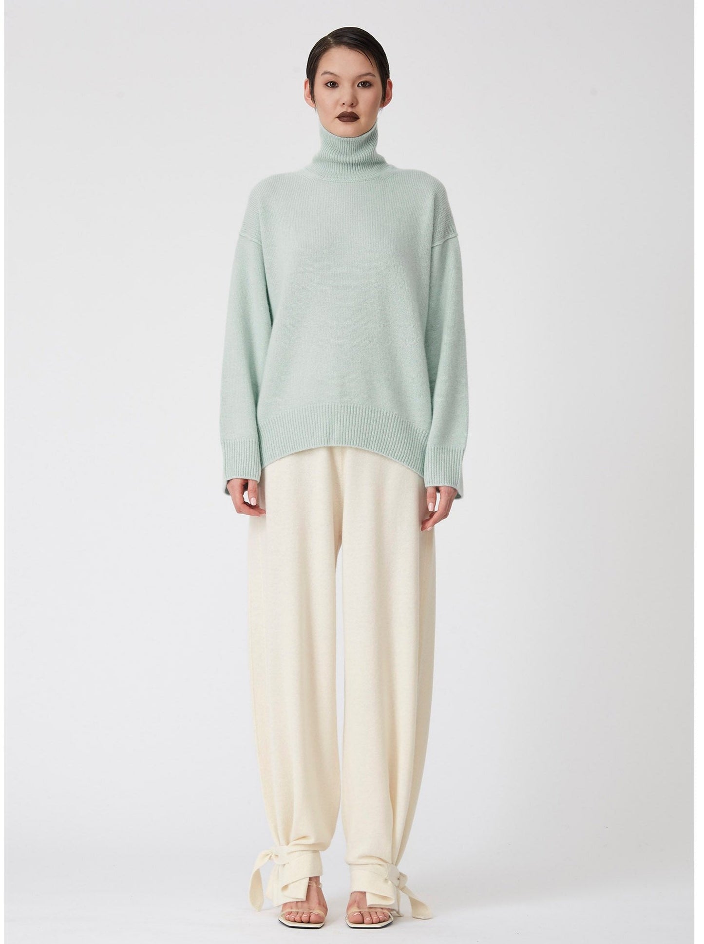 Ice Blue Oversized Roll Neck Cashmere Jumper