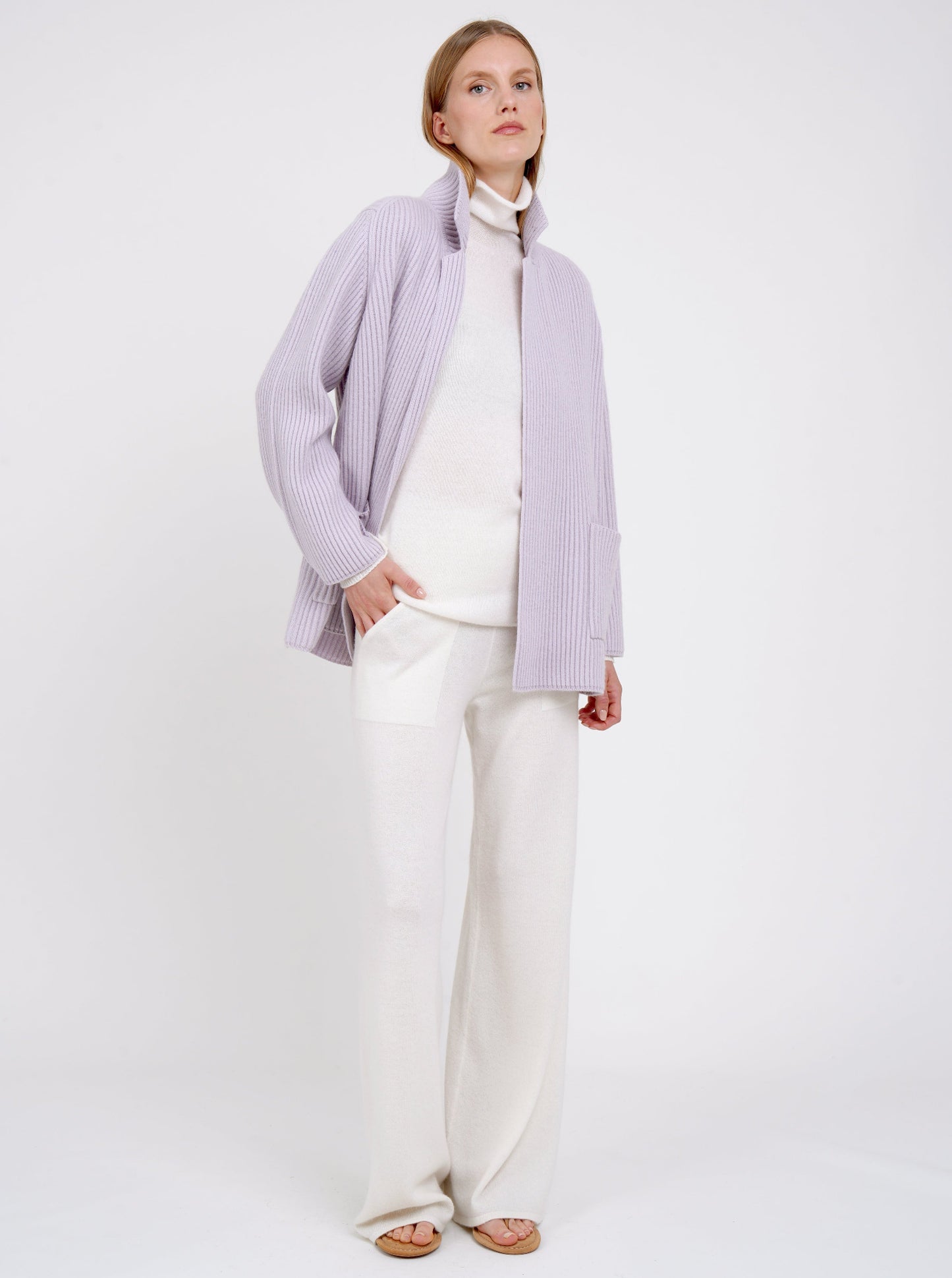 Lavender Cashmere Ribbed Knit Jacket