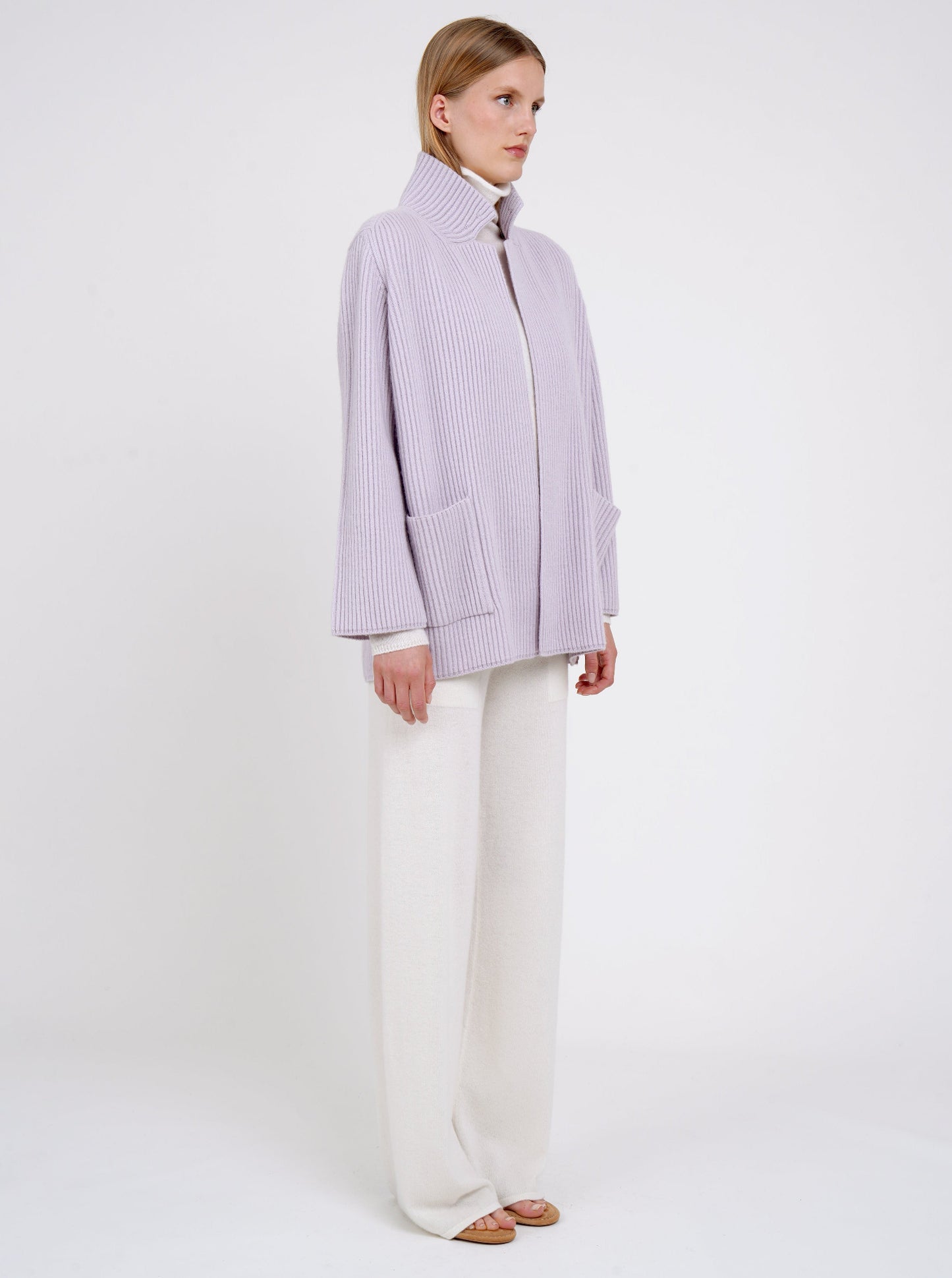 Lavender Cashmere Ribbed Knit Jacket