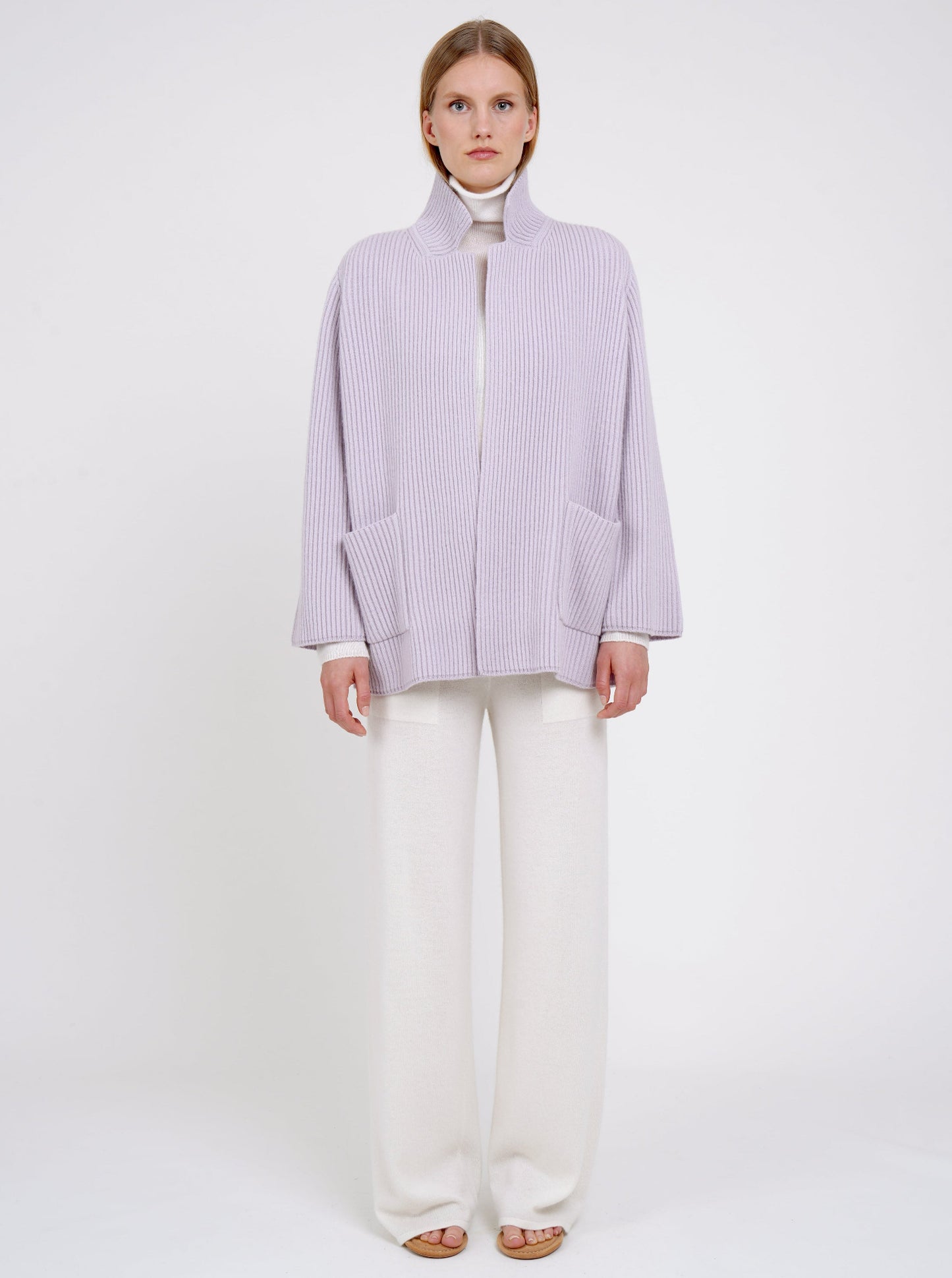 Lavender Cashmere Ribbed Knit Jacket