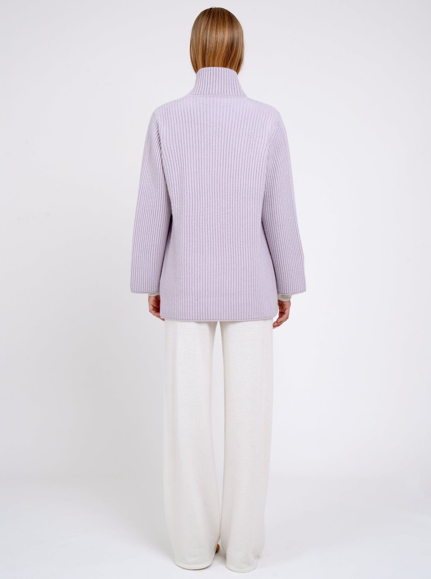 Lavender Cashmere Ribbed Knit Jacket