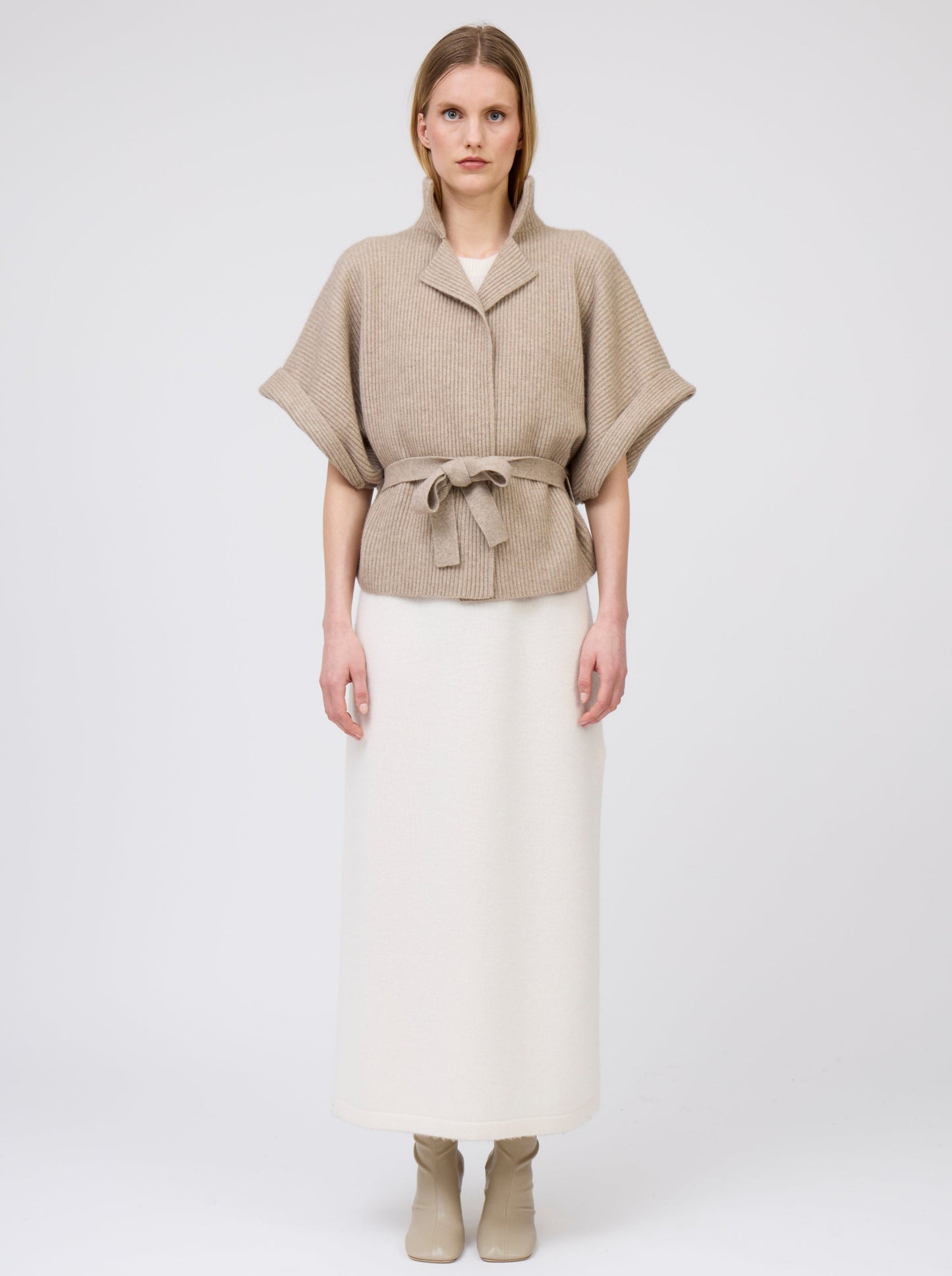 Light Brown Cashmere Belted Kimono Jacket