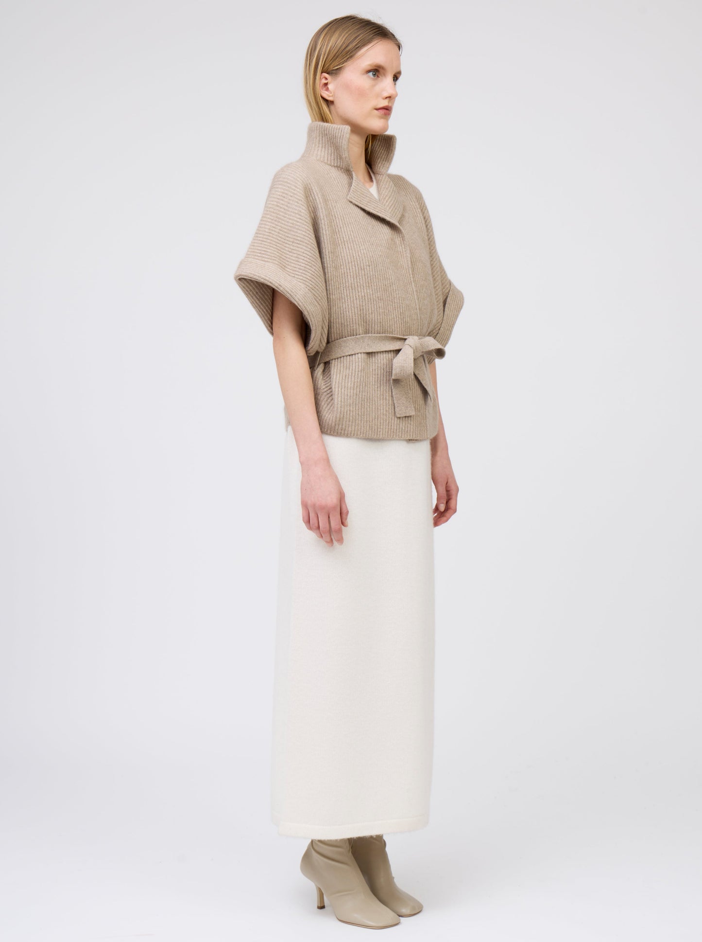 Light Brown Cashmere Belted Kimono Jacket