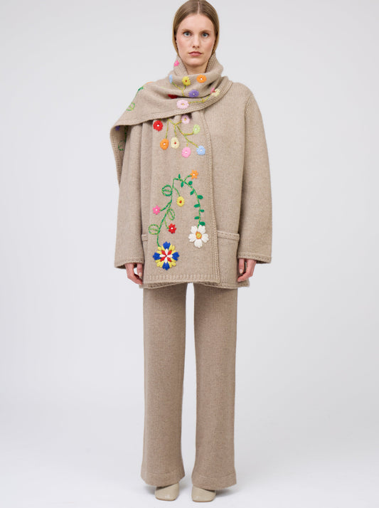 Light Brown Net Knit Cashmere Pants