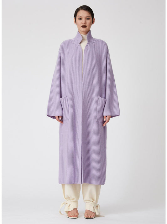 Light Purple Ribbed Knit Cashmere Long Coat