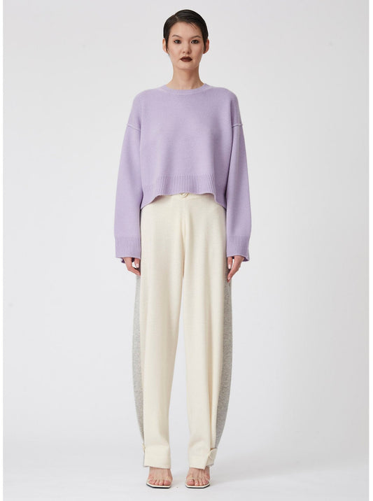 Light Purple Cropped Round Neck Cashmere Jumper