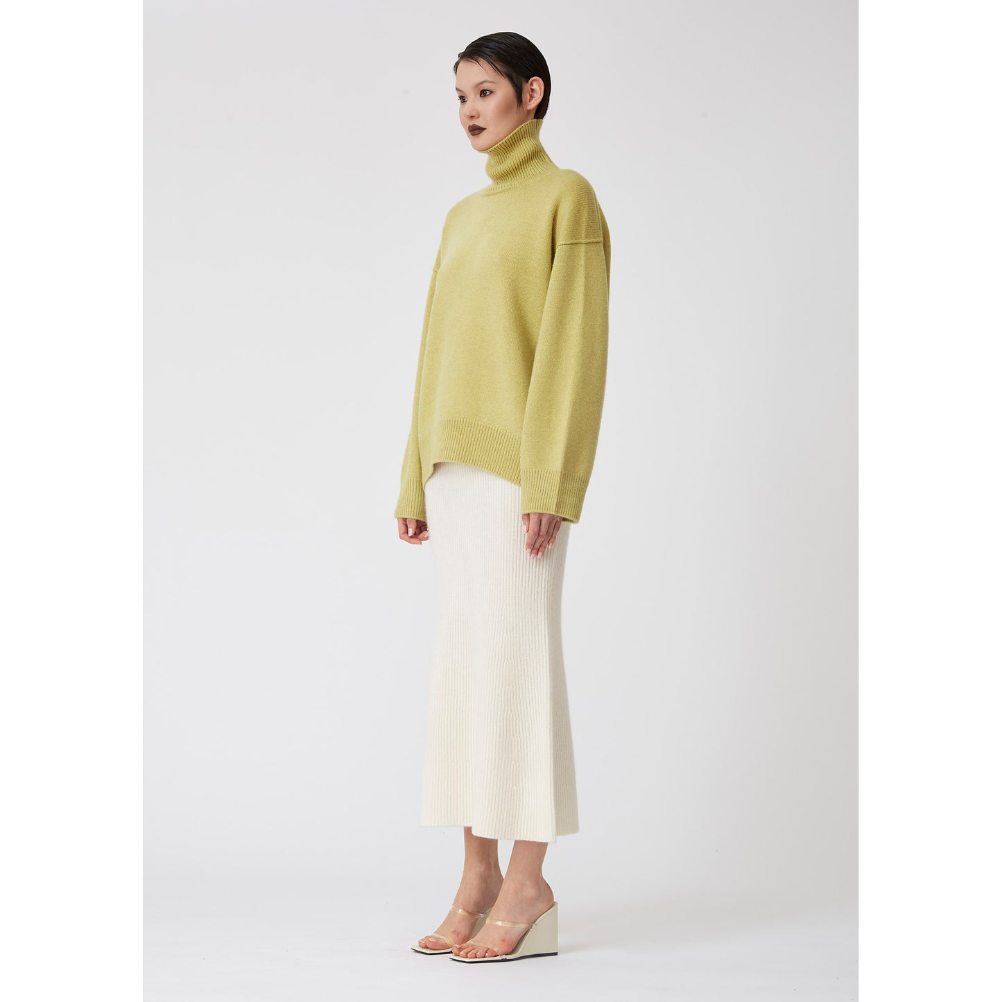 Lime Green Oversized Roll Neck Cashmere Sweater