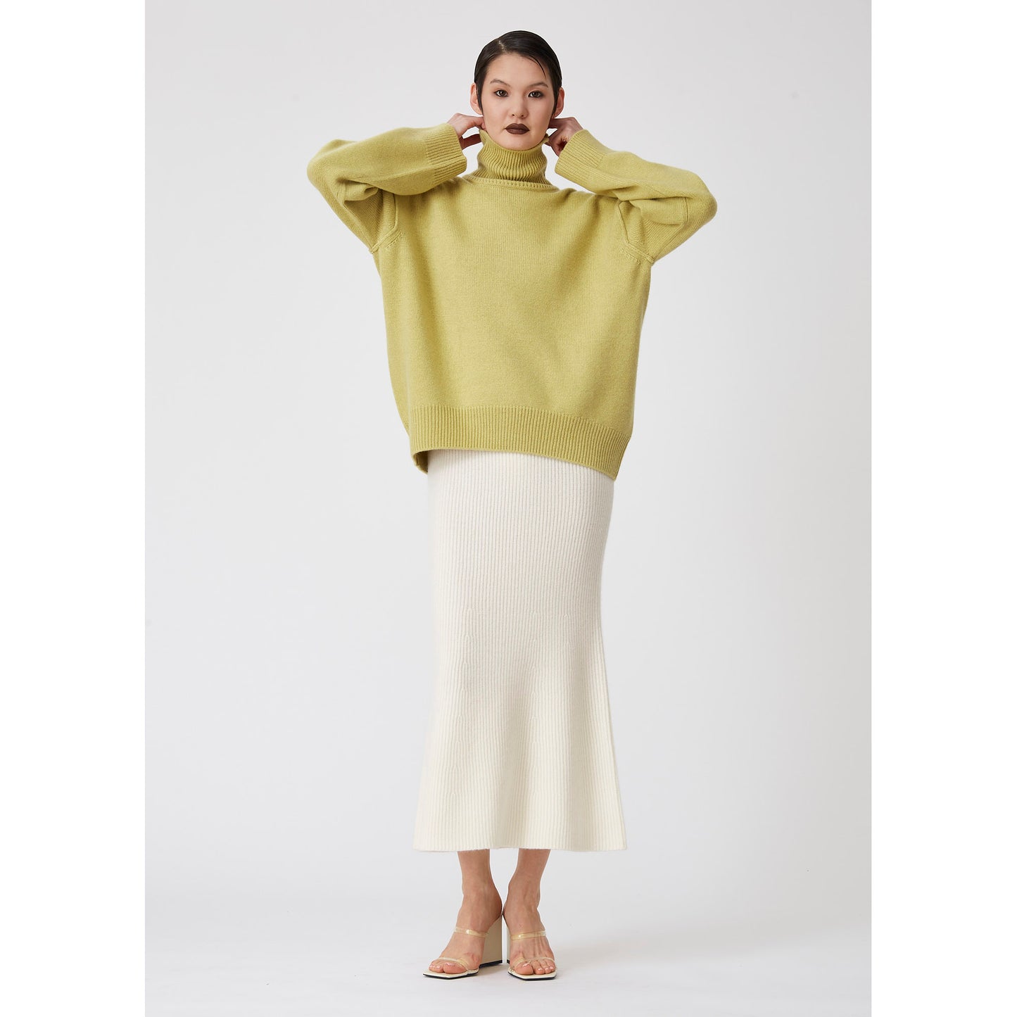 Lime Green Oversized Roll Neck Cashmere Sweater