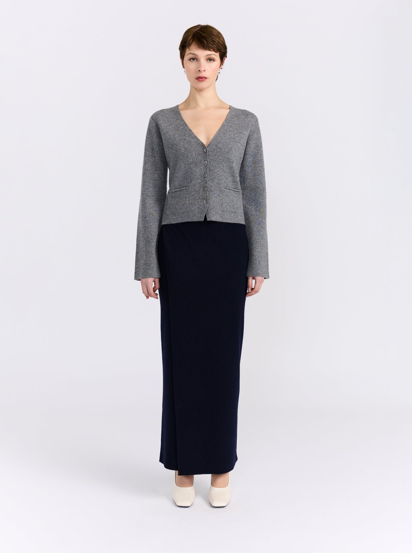 Grey V-Neck Cardigan