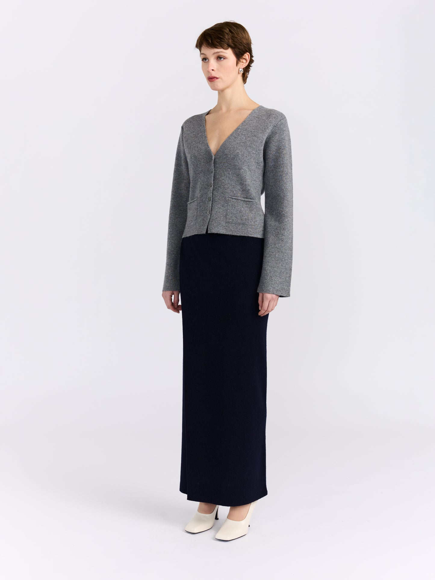Grey V-Neck Cardigan