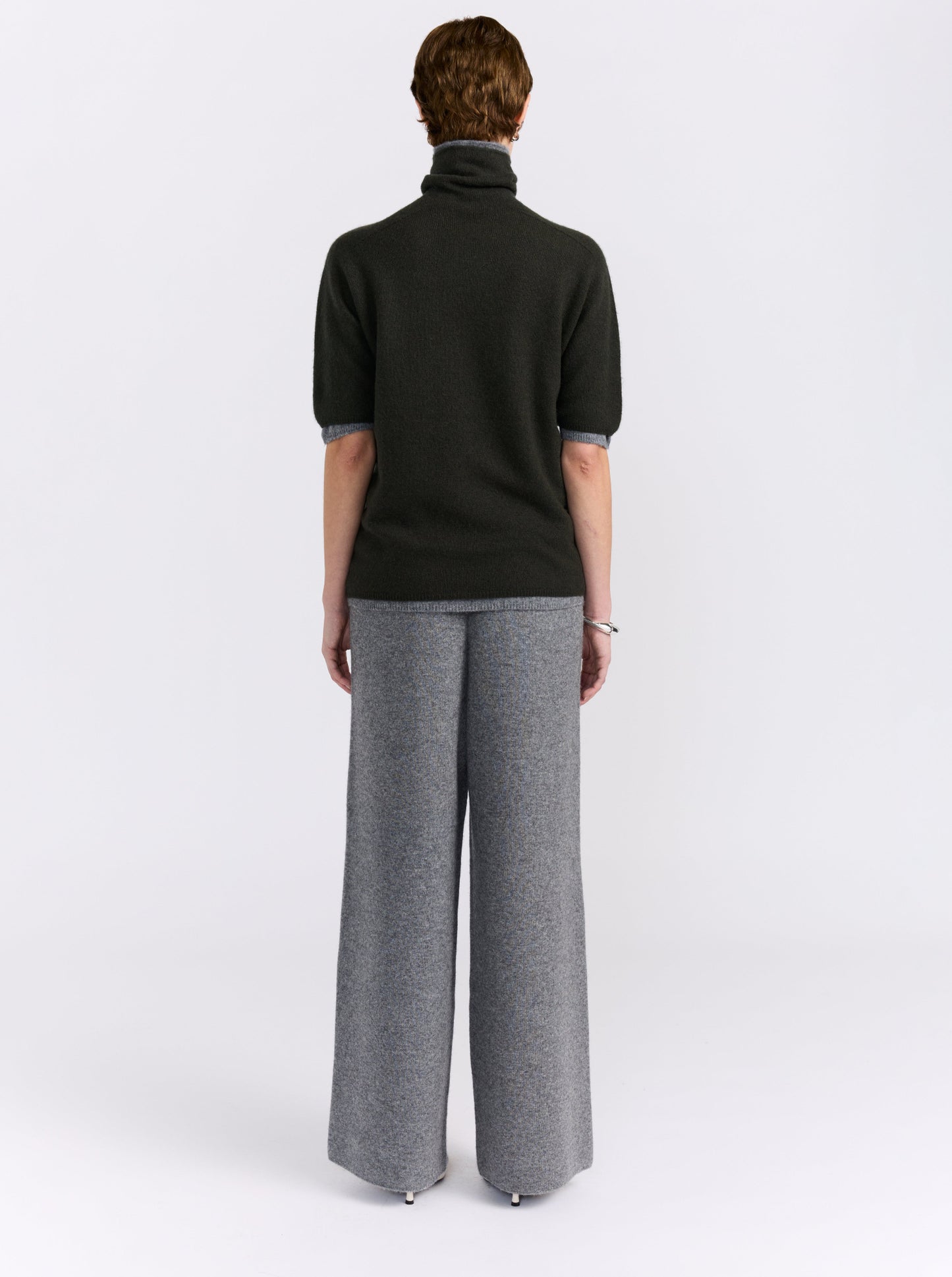 Khaki and Grey Double Layer Short Sleeve Sweater