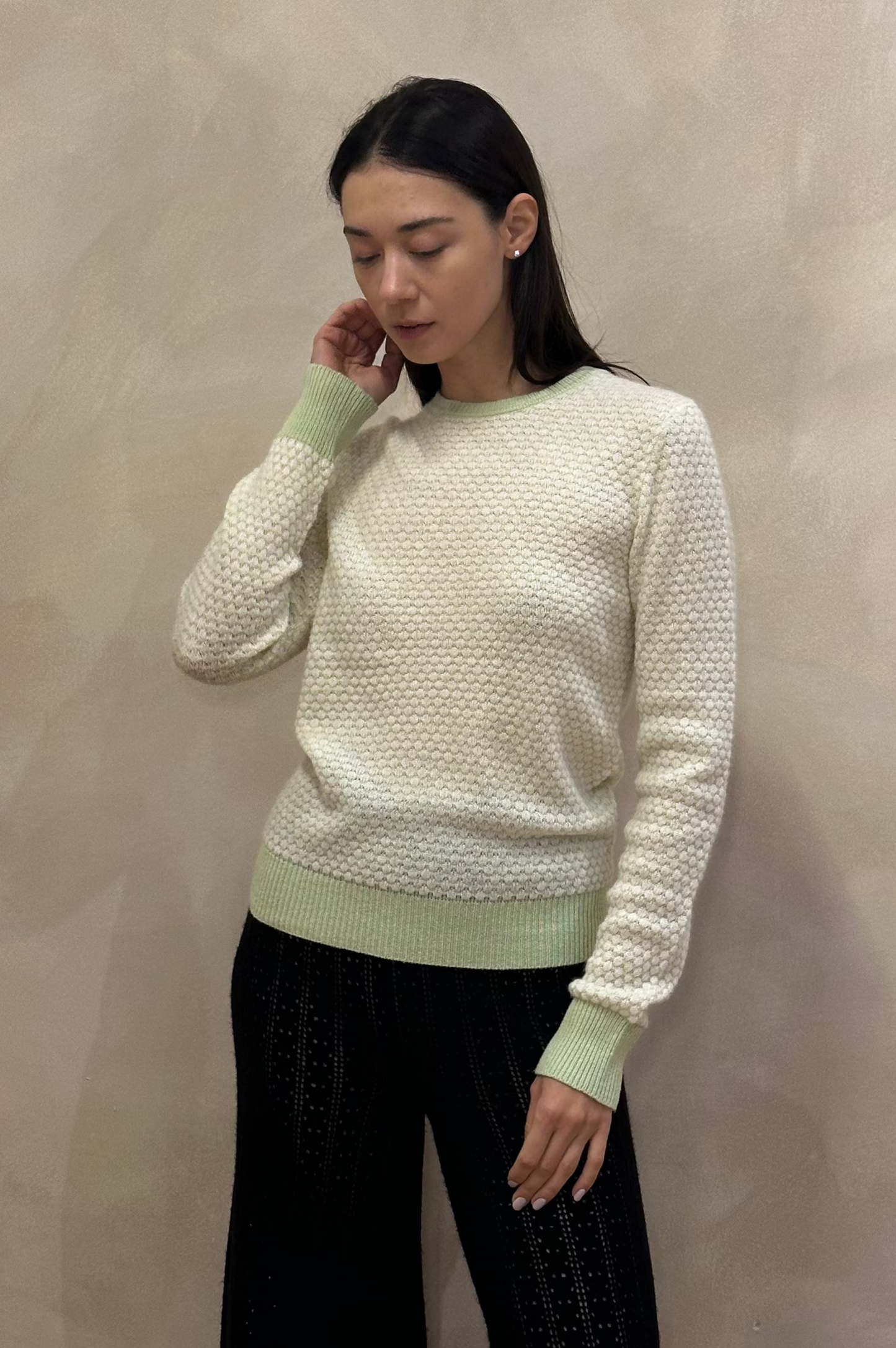 Mint Green Honeycomb Knit Round Neck Jumper