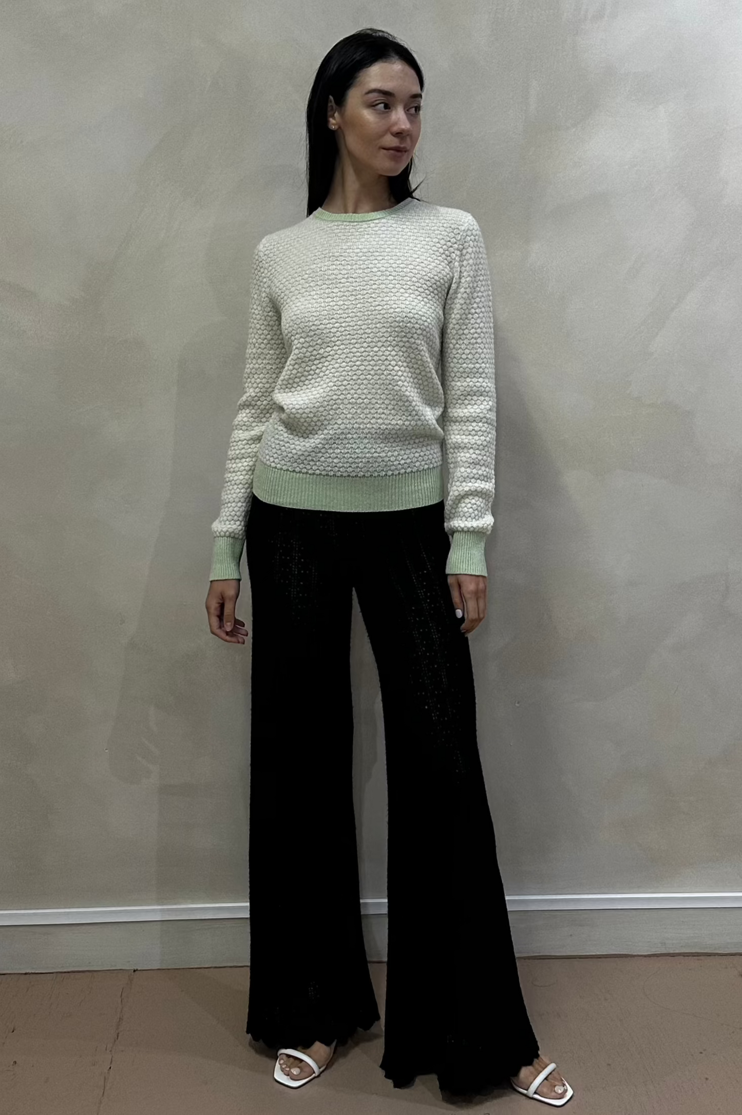 Mint Green Honeycomb Knit Round Neck Jumper