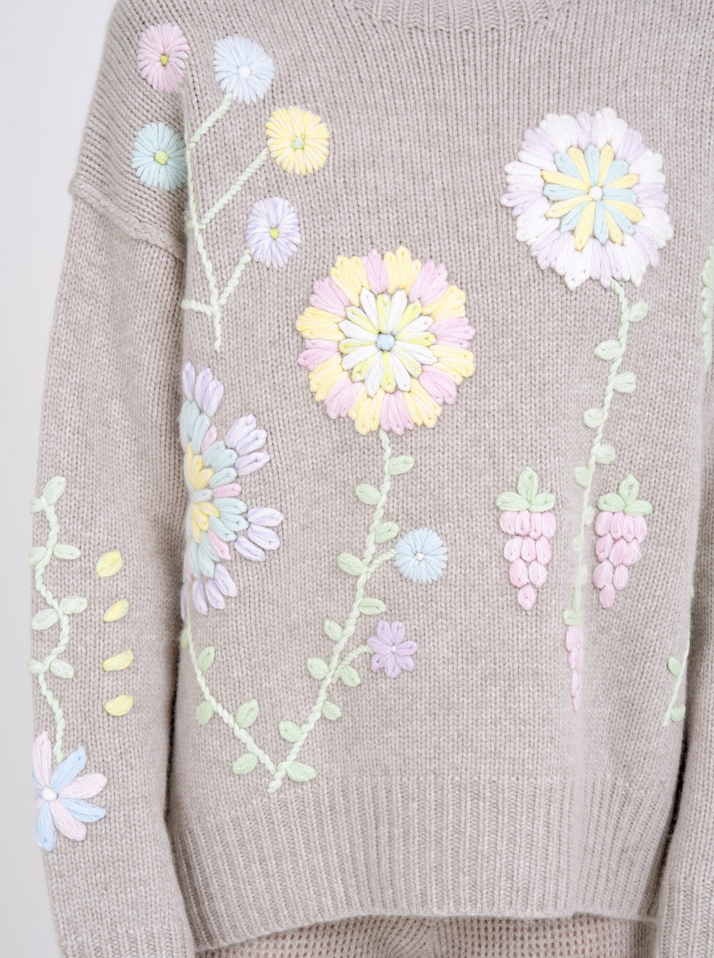 New Beige Pastel Embroidered Roll Neck Jumper