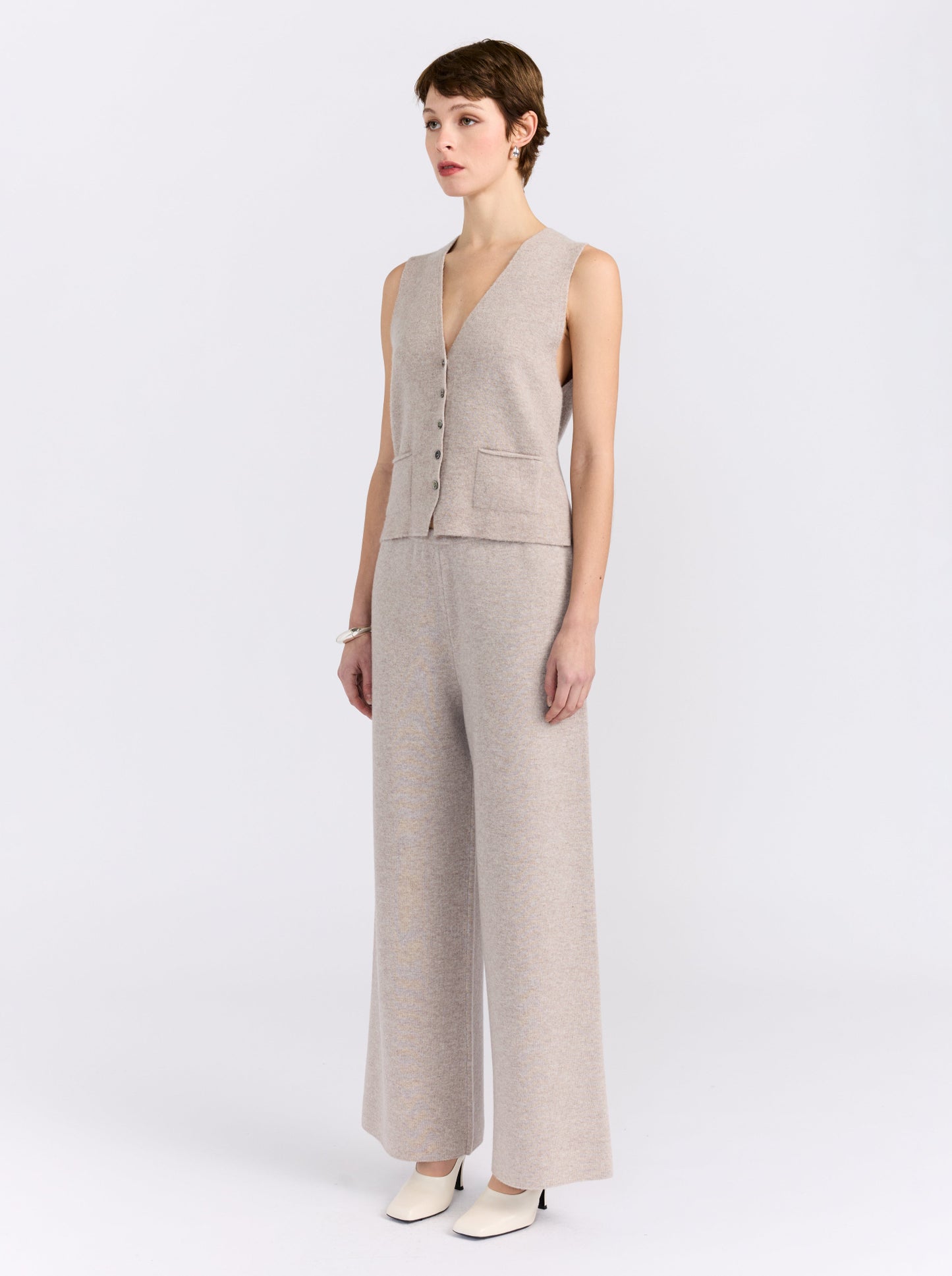 New Beige Button-Down Cashmere Waistcoat