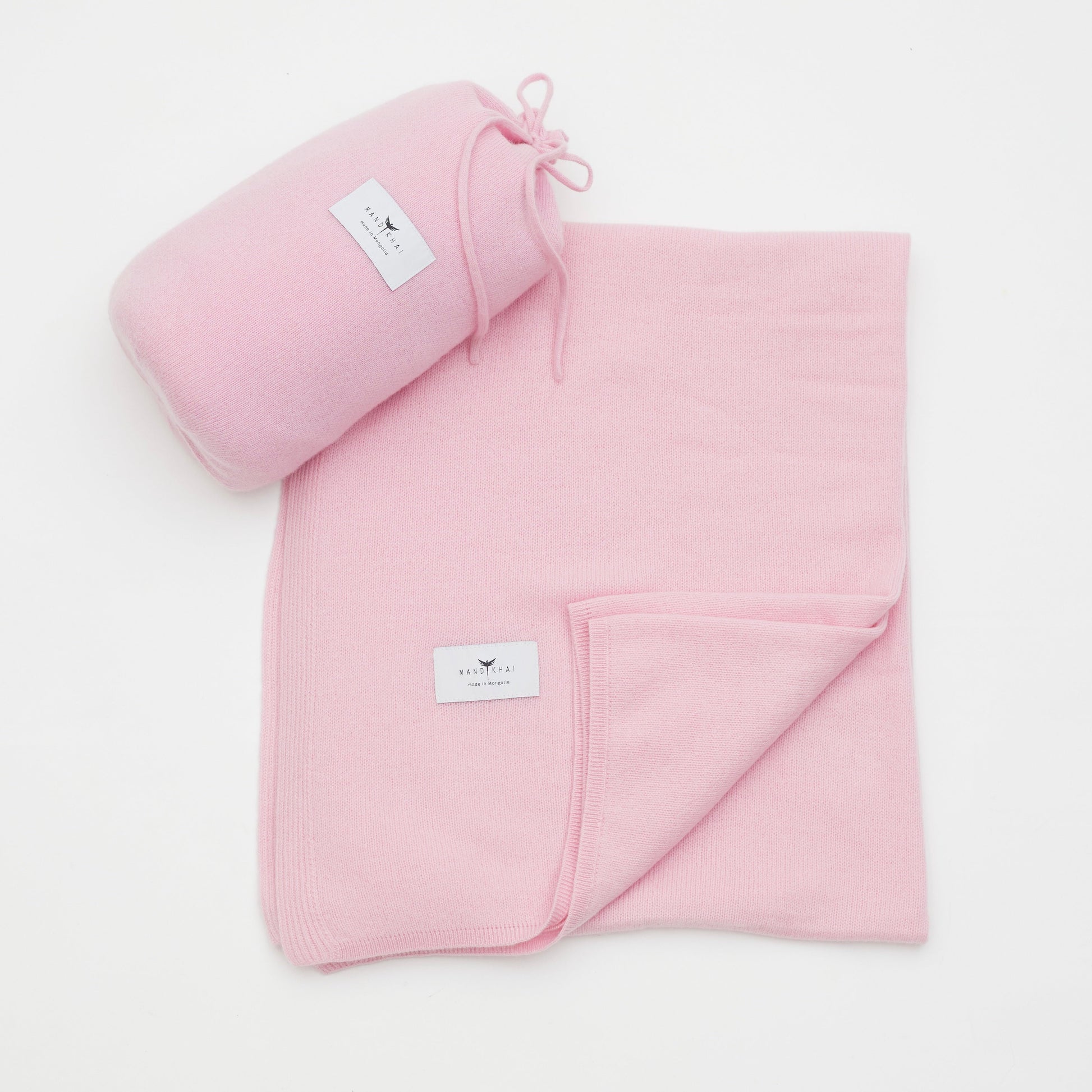 Front Flat lay of the Pink Cashmere Shawl With Travel Pouch