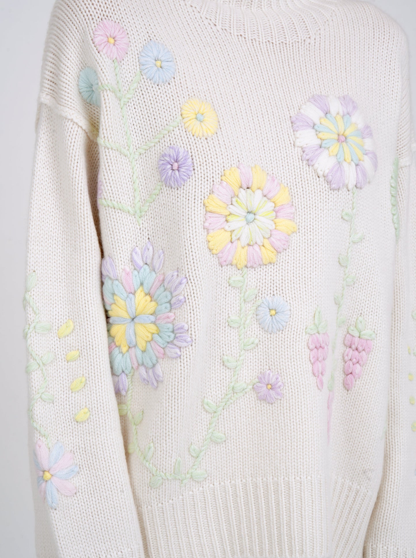 White Pastel Embroidered Roll Neck Jumper