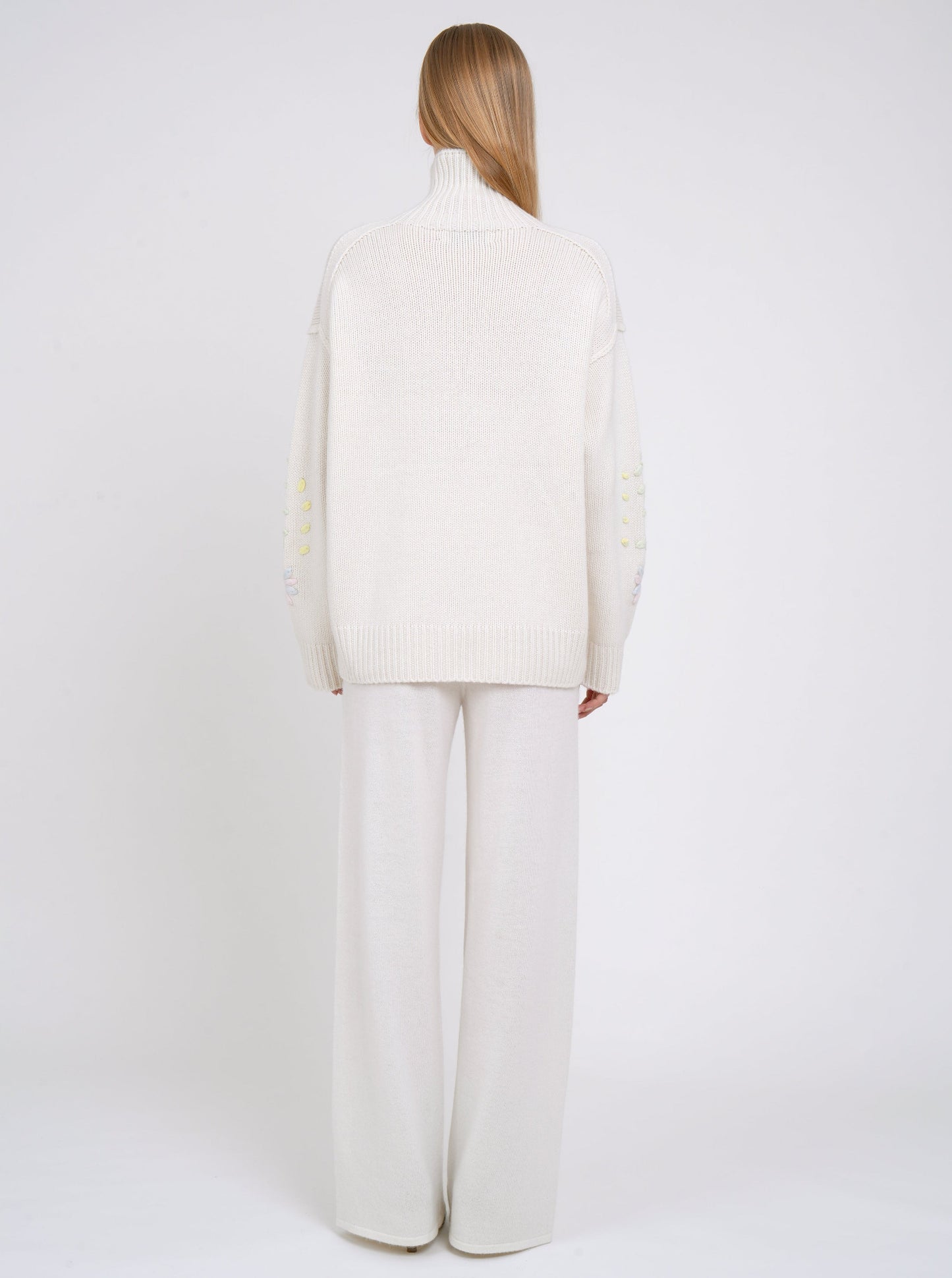 White Pastel Embroidered Roll Neck Jumper