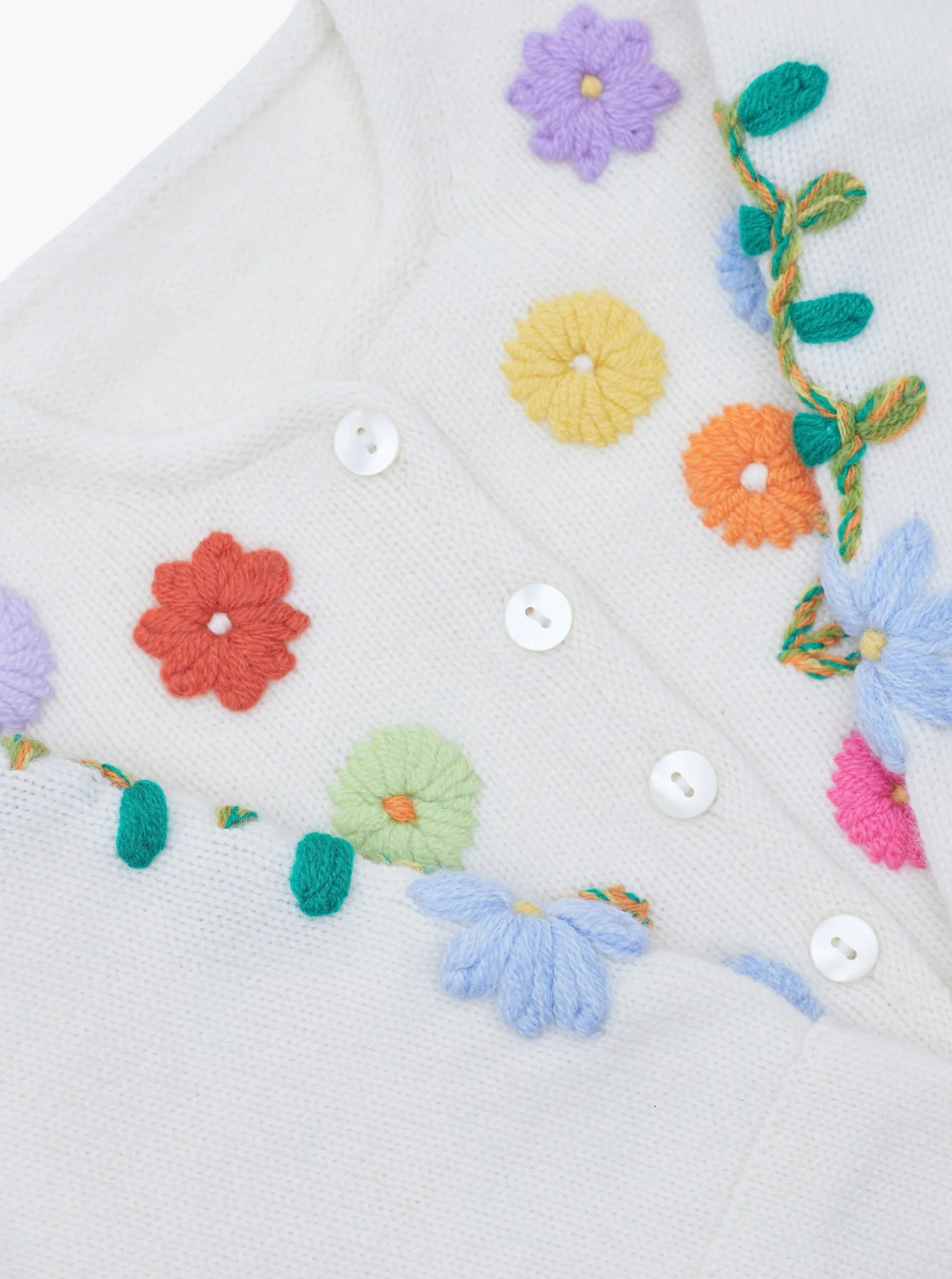 embroidered baby cashmere cardigan in white with multicolour flowers 