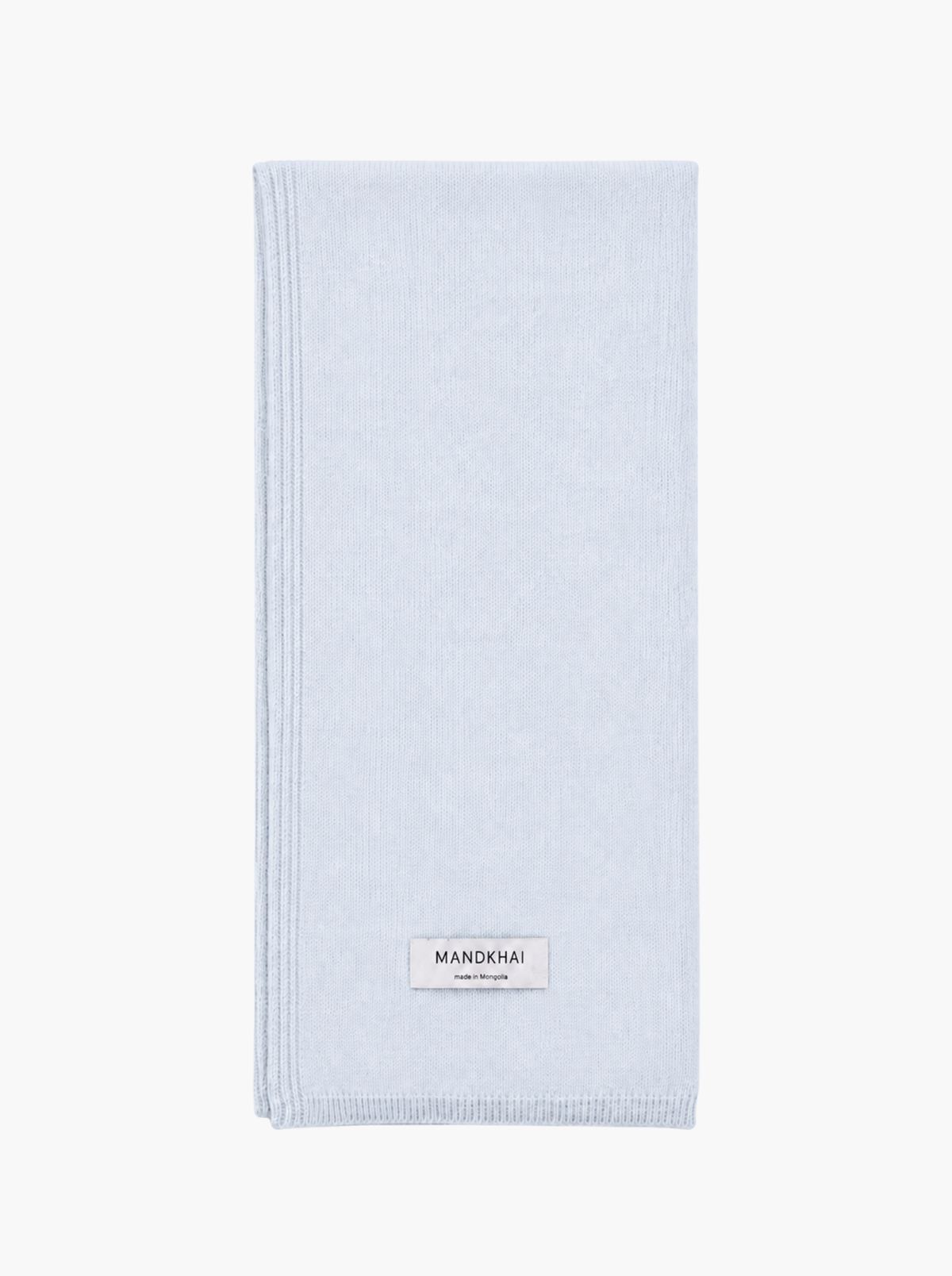 A light blue folded pure cashmere scarf.