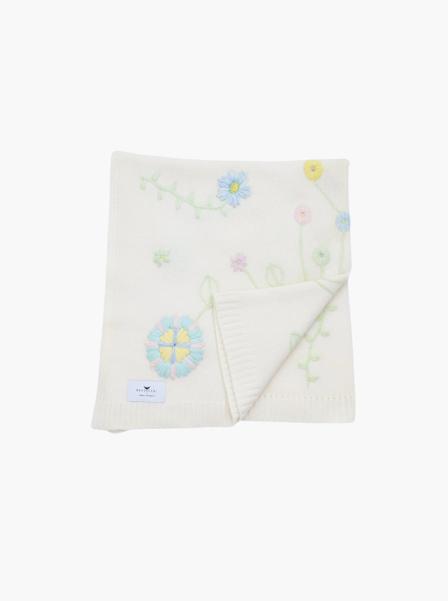 Front embroidered floral cashmere baby cot blanket