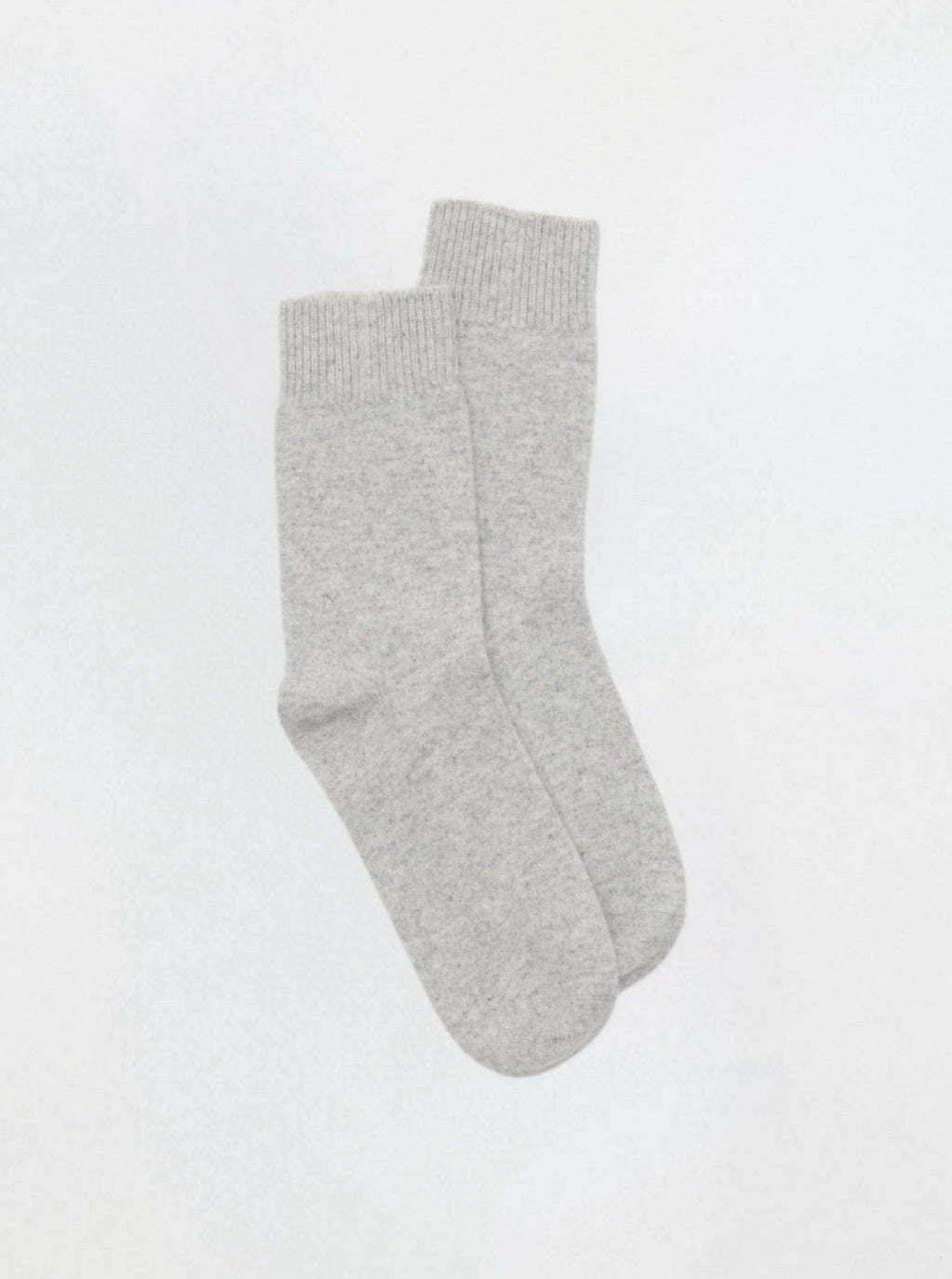 Front flat lay of ankle length light grey Cashmere Socks