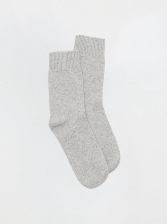 Front flat lay of ankle length light grey Cashmere Socks