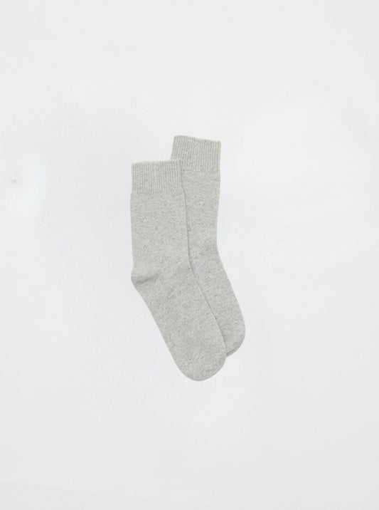 Front flat lay of ankle length light grey Cashmere Socks