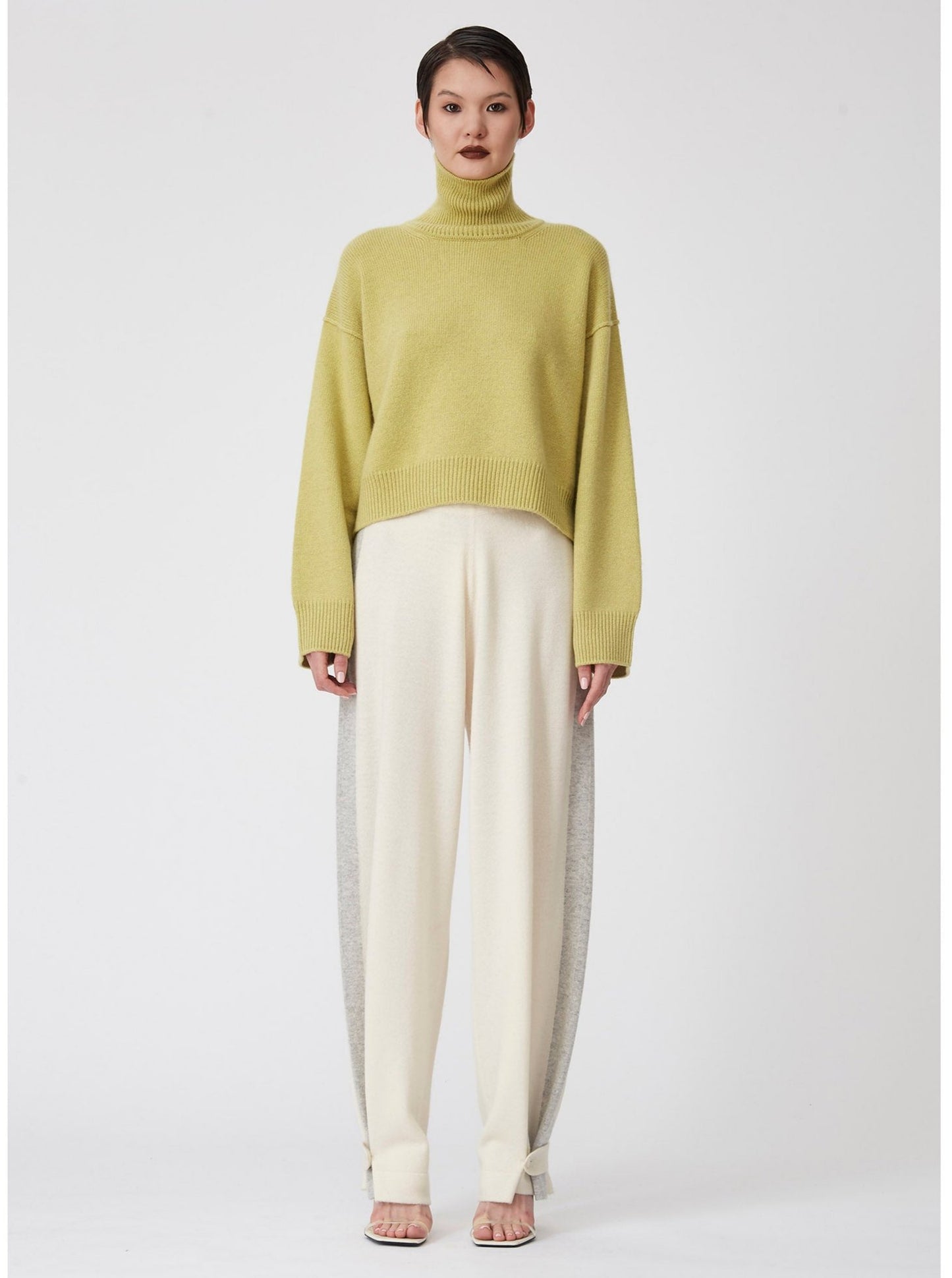 Lime Green Cropped Roll Neck Cashmere Sweater