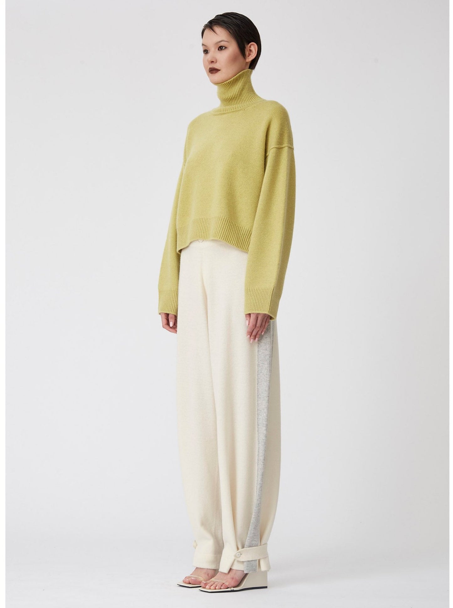 Lime Green Cropped Roll Neck Cashmere Sweater
