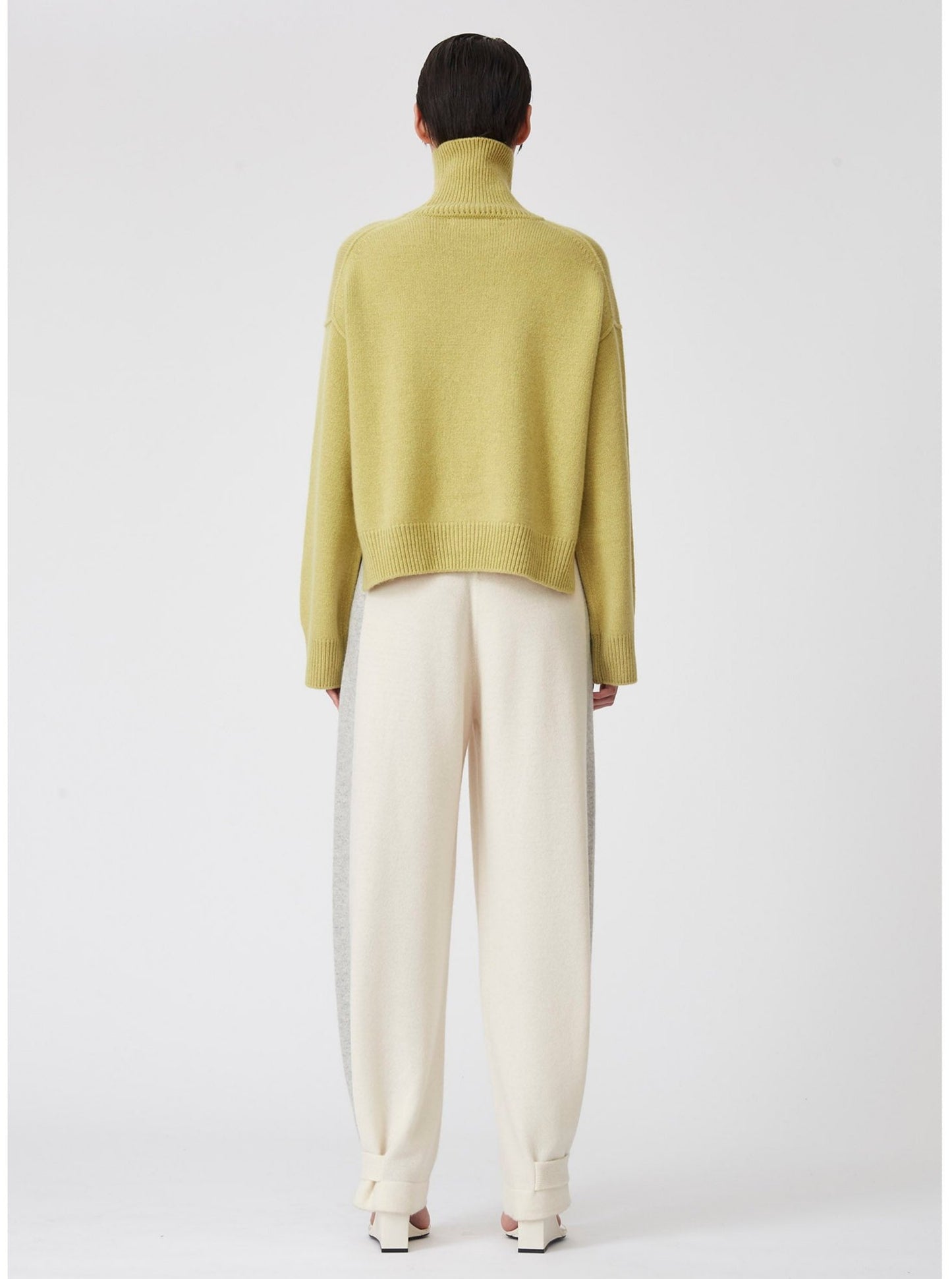 Lime Green Cropped Roll Neck Cashmere Sweater