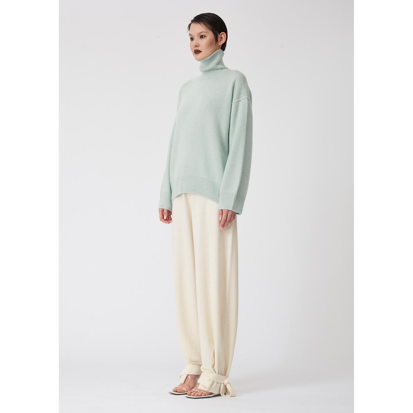 Ice Blue Oversized Roll Neck Cashmere Jumper