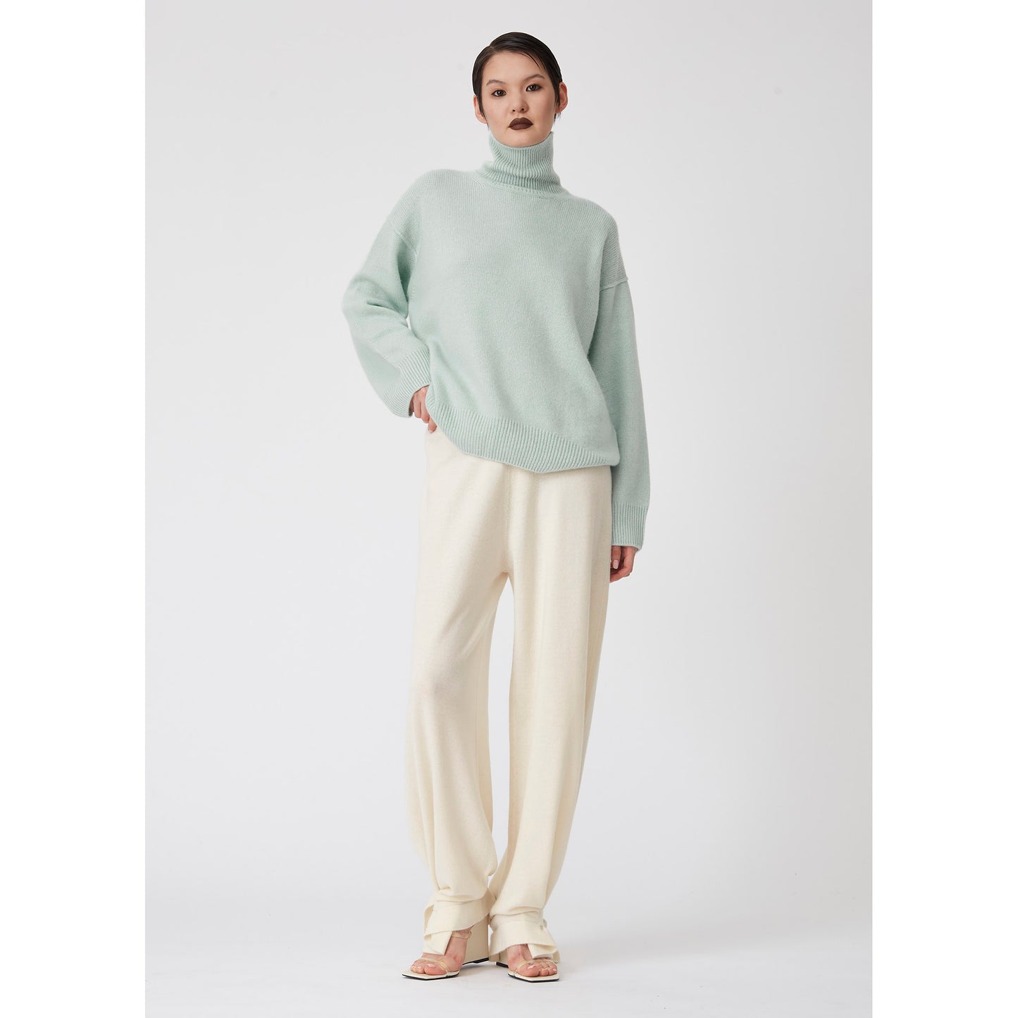 Ice Blue Oversized Roll Neck Cashmere Jumper