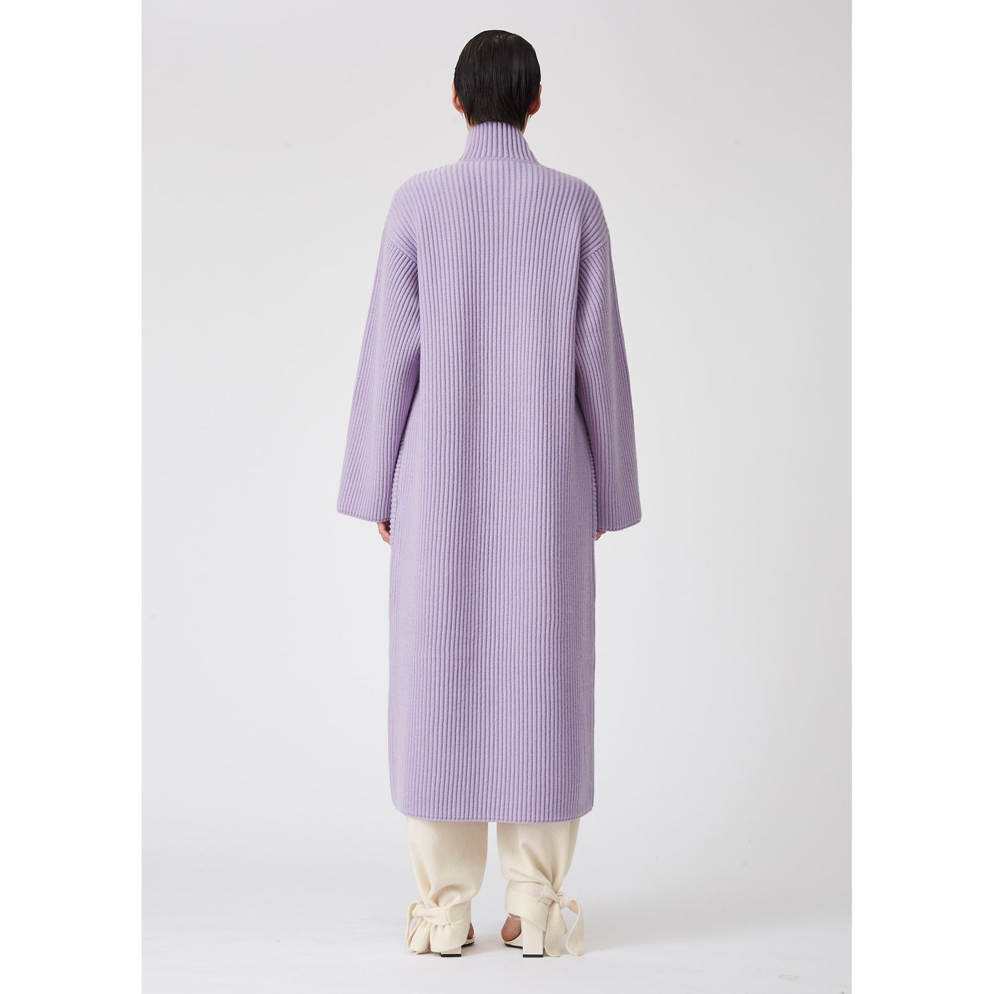 Light Purple Ribbed Knit Cashmere Long Coat