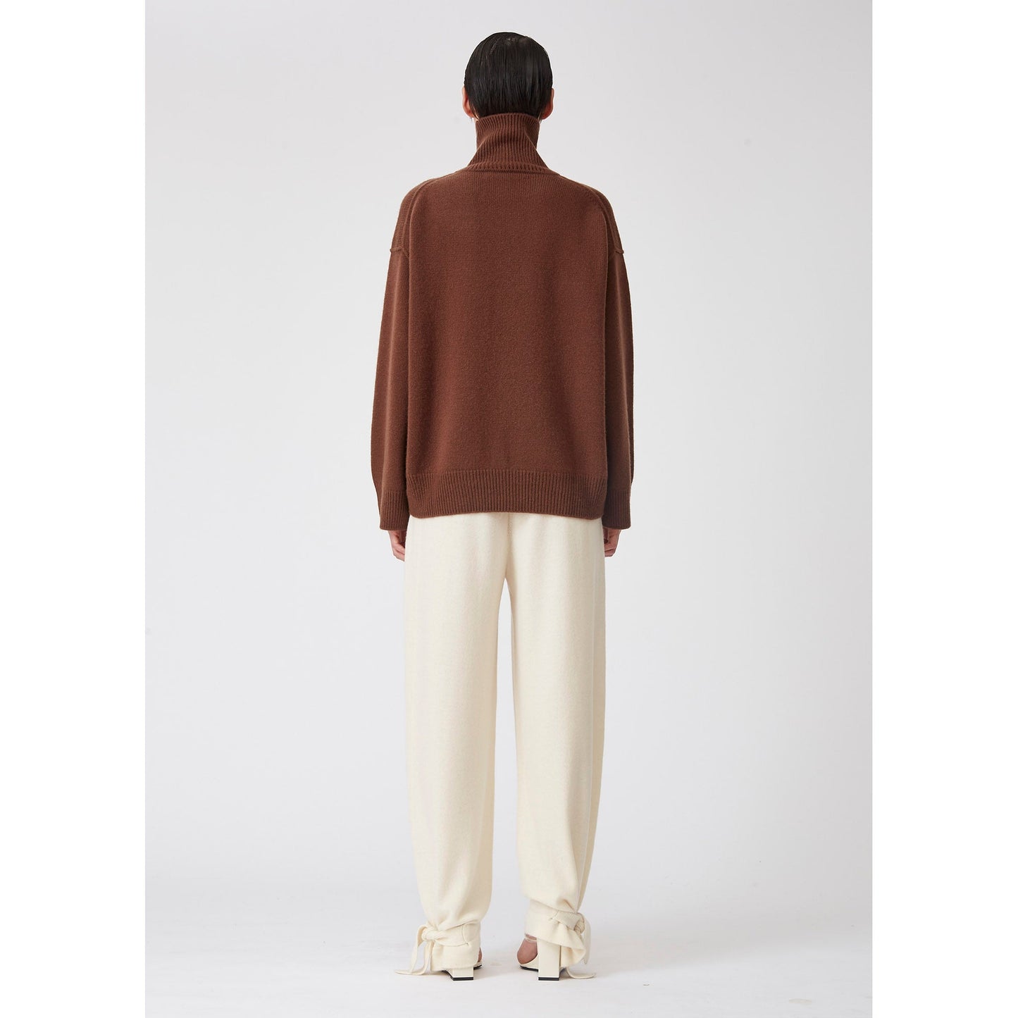 Chocolate Brown Oversized Roll Neck Cashmere Jumper